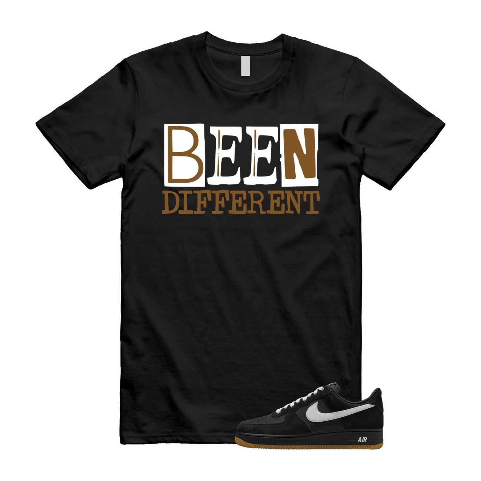 Air Force 1 Black White Gum Light Brown '07 LV8 T Shirt Match BEEN IB6388-001 T-Shirt, Sneaker Match Tee