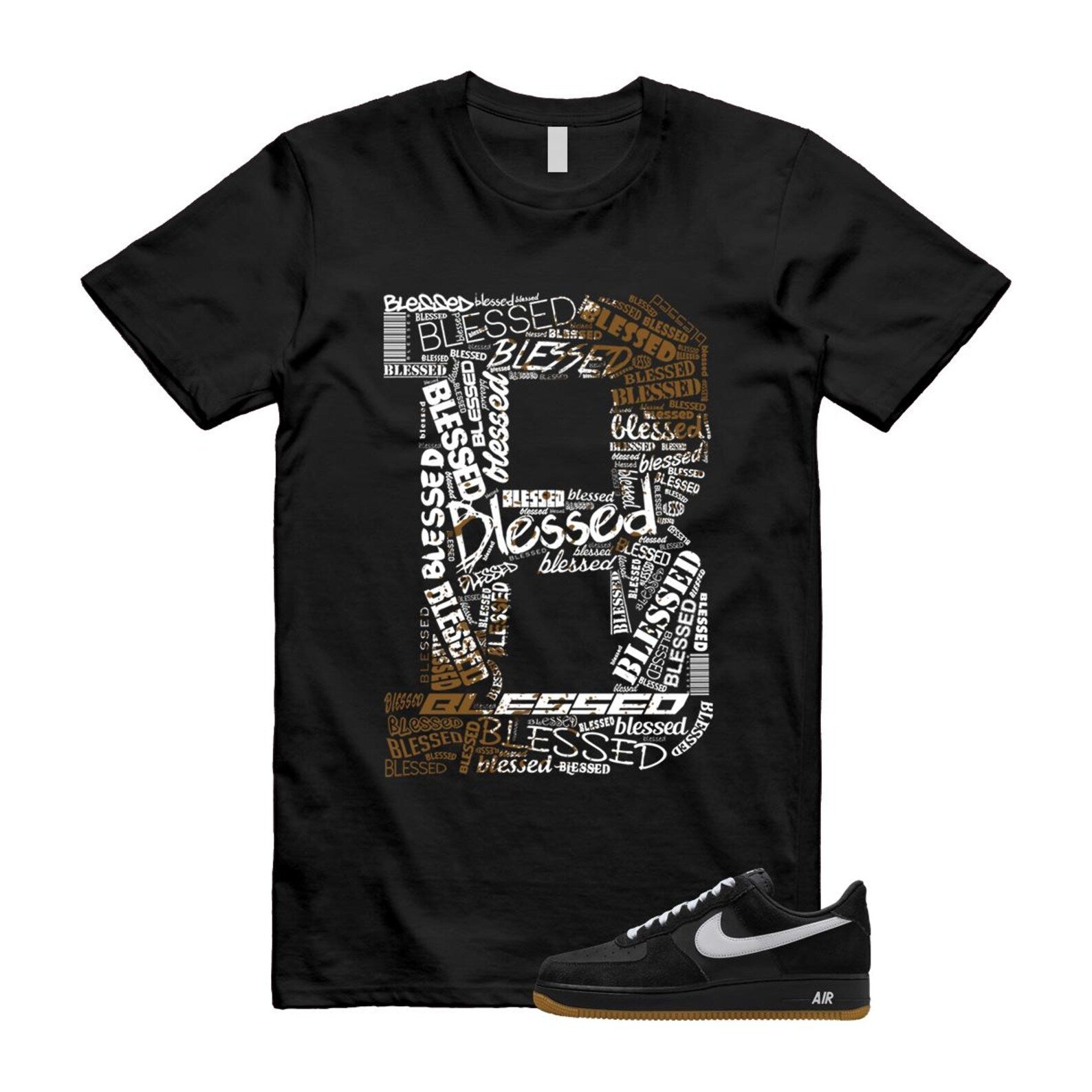 Air Force 1 Black White Gum Light Brown '07 LV8 T Shirt Match B Bls IB6388-001 T-Shirt, Sneaker Match Tee