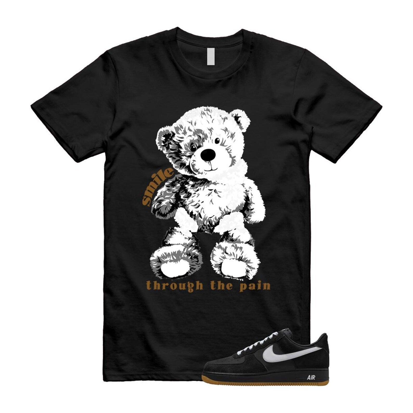 Air Force 1 Black White Gum Light Brown '07 LV8 T Shirt Match SMILE IB6388-001 T-Shirt, Sneaker Match Tee