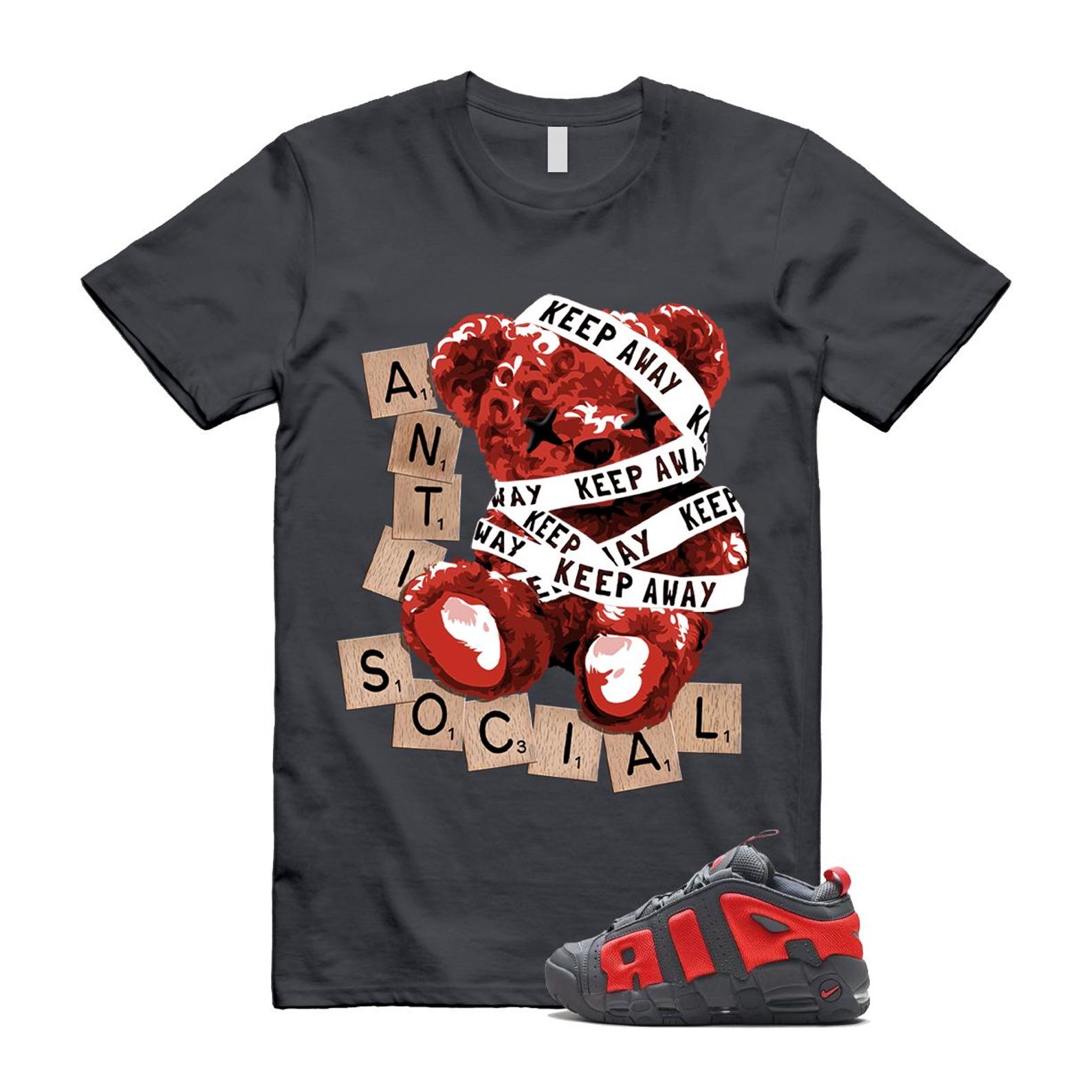 Uptempo Dark Grey Light Crimson Air More T Shirt Match ANTI FZ3055-002 T-Shirt, Sneaker Match Tee