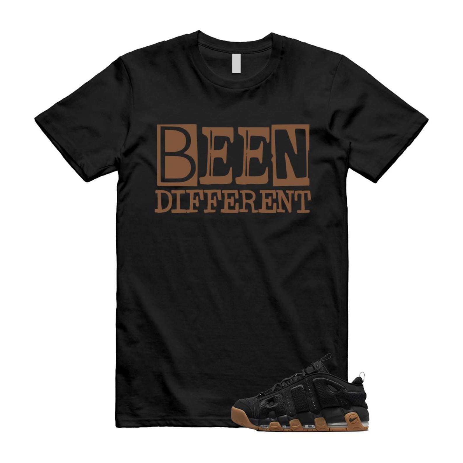 Uptempo Black Gum Air More T Shirt Match BEEN FZ3055-003 T-Shirt, Sneaker Match Tee