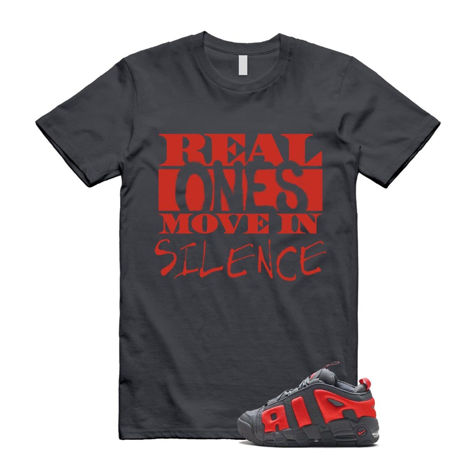 Uptempo Dark Grey Light Crimson Air More T Shirt Match REAL FZ3055-002 T-Shirt, Sneaker Match Tee
