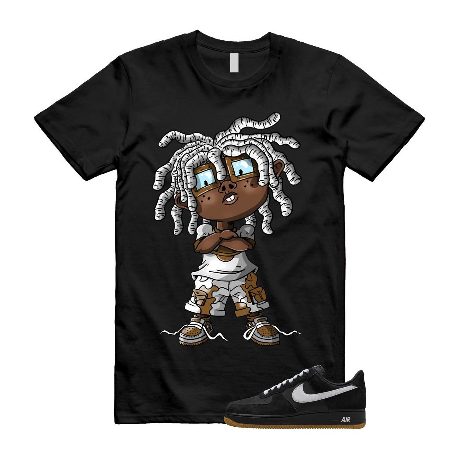 Air Force 1 Black White Gum Light Brown '07 LV8 T Shirt Match CHONGO IB6388-001 T-Shirt, Sneaker Match Tee