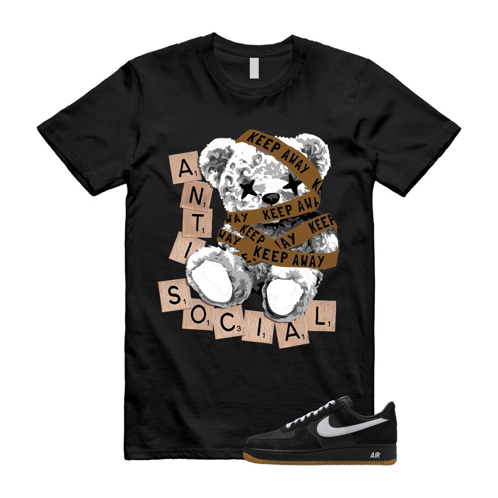Air Force 1 Black White Gum Light Brown '07 LV8 T Shirt Match ANTI IB6388-001 T-Shirt, Sneaker Match Tee