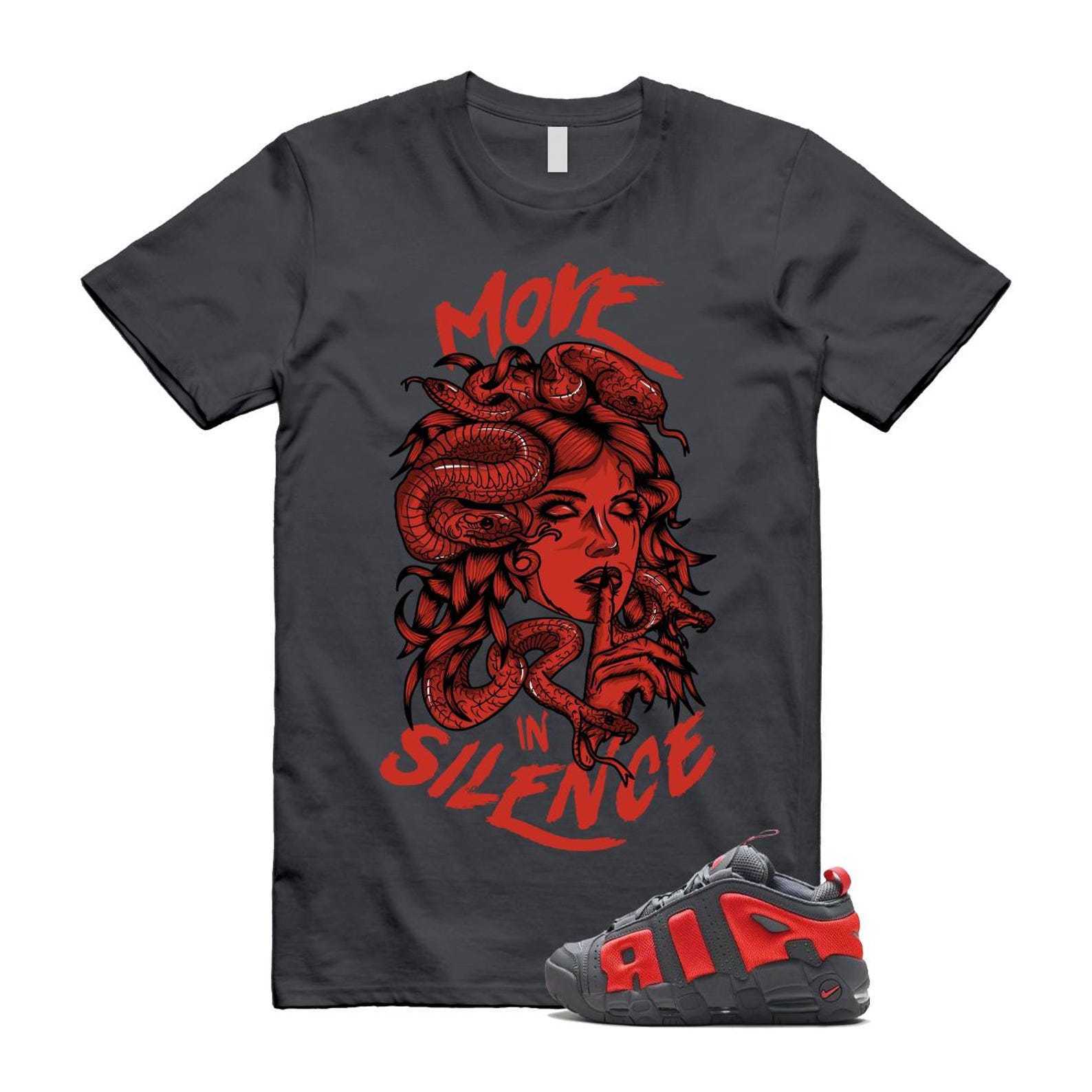 Uptempo Dark Grey Light Crimson Air More T Shirt Match MIS FZ3055-002 T-Shirt, Sneaker Match Tee