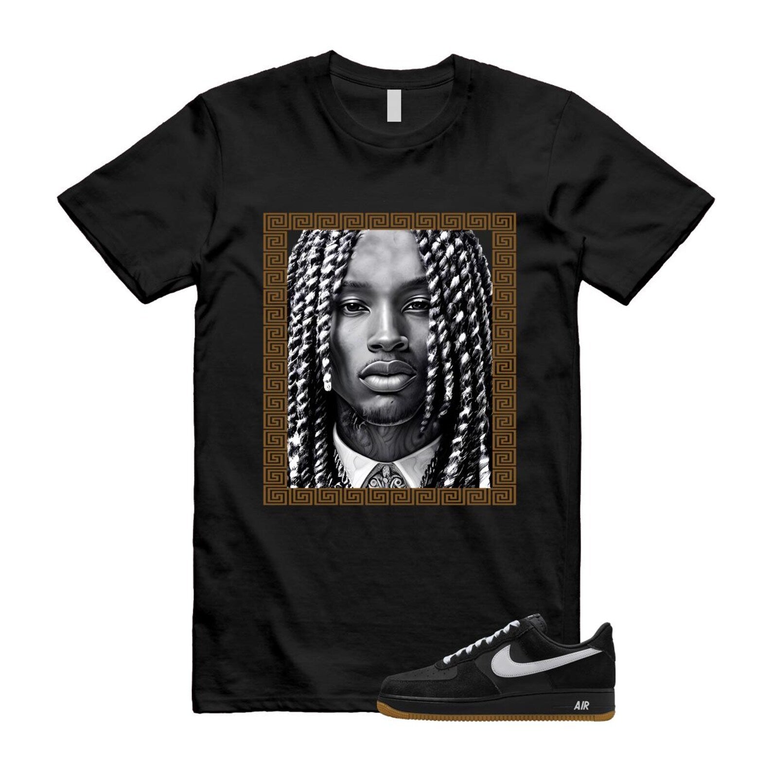 Air Force 1 Black White Gum Light Brown '07 LV8 T Shirt Match VON IB6388-001 T-Shirt, Sneaker Match Tee