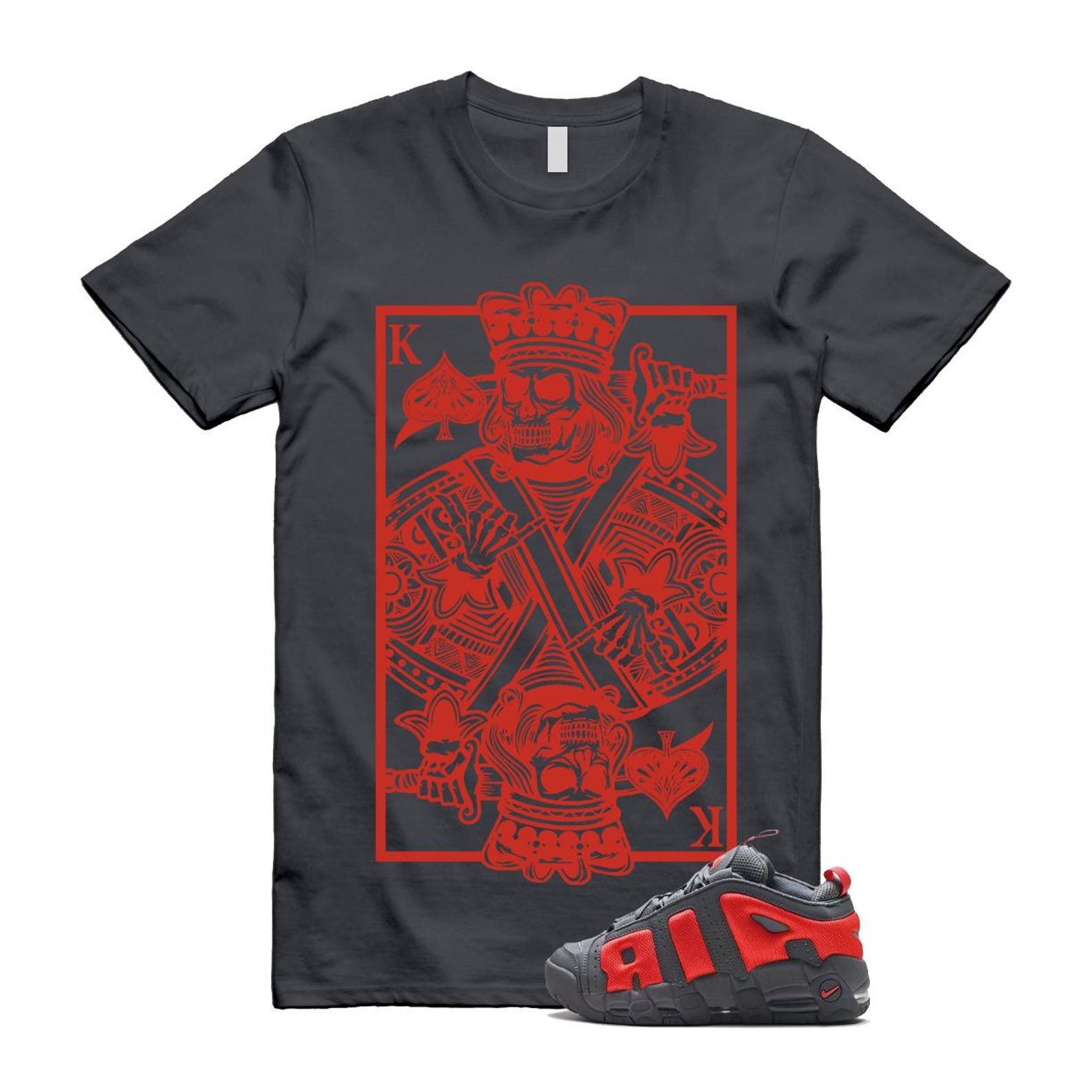 Uptempo Dark Grey Light Crimson Air More T Shirt Match KC FZ3055-002 T-Shirt, Sneaker Match Tee