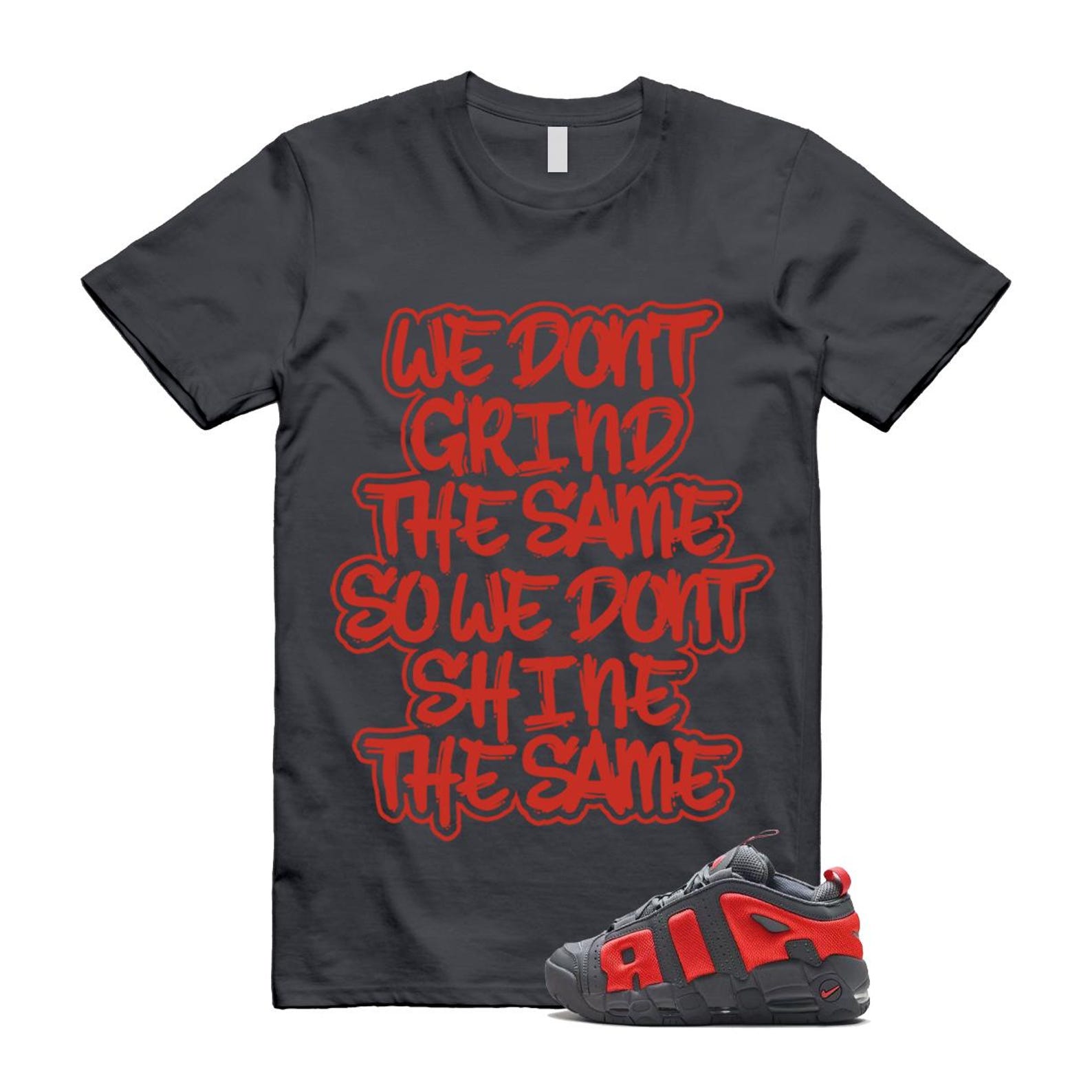 Uptempo Dark Grey Light Crimson Air More T Shirt Match GRIND FZ3055-002 T-Shirt, Sneaker Match Tee