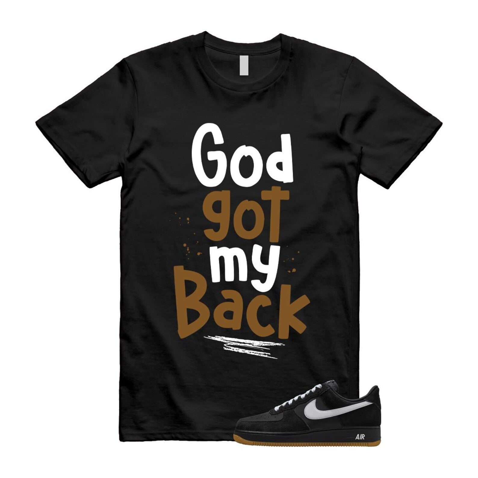 Air Force 1 Black White Gum Light Brown '07 LV8 T Shirt Match GOD IB6388-001 T-Shirt, Sneaker Match Tee