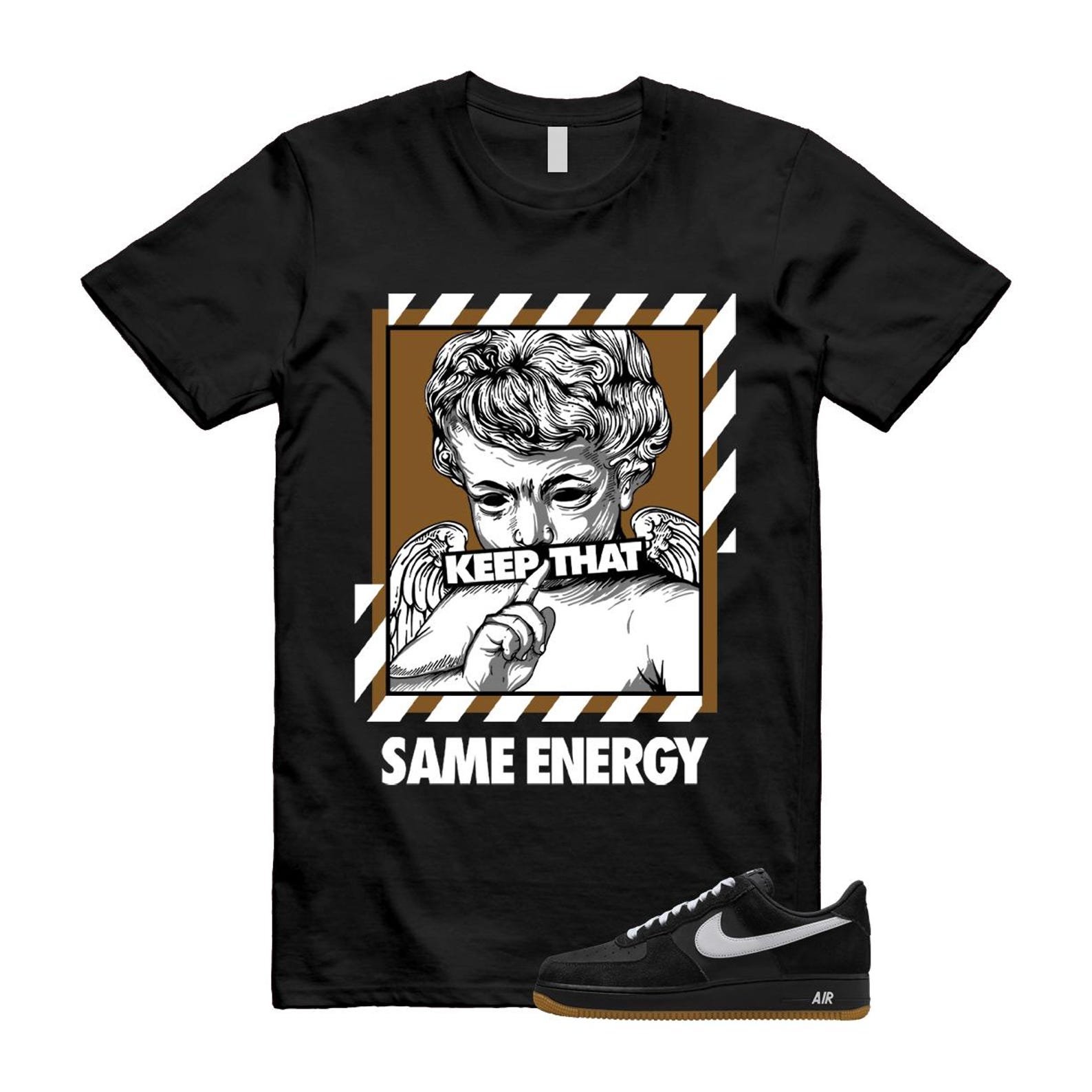 Air Force 1 Black White Gum Light Brown '07 LV8 T Shirt Match ENERGY IB6388-001 T-Shirt, Sneaker Match Tee