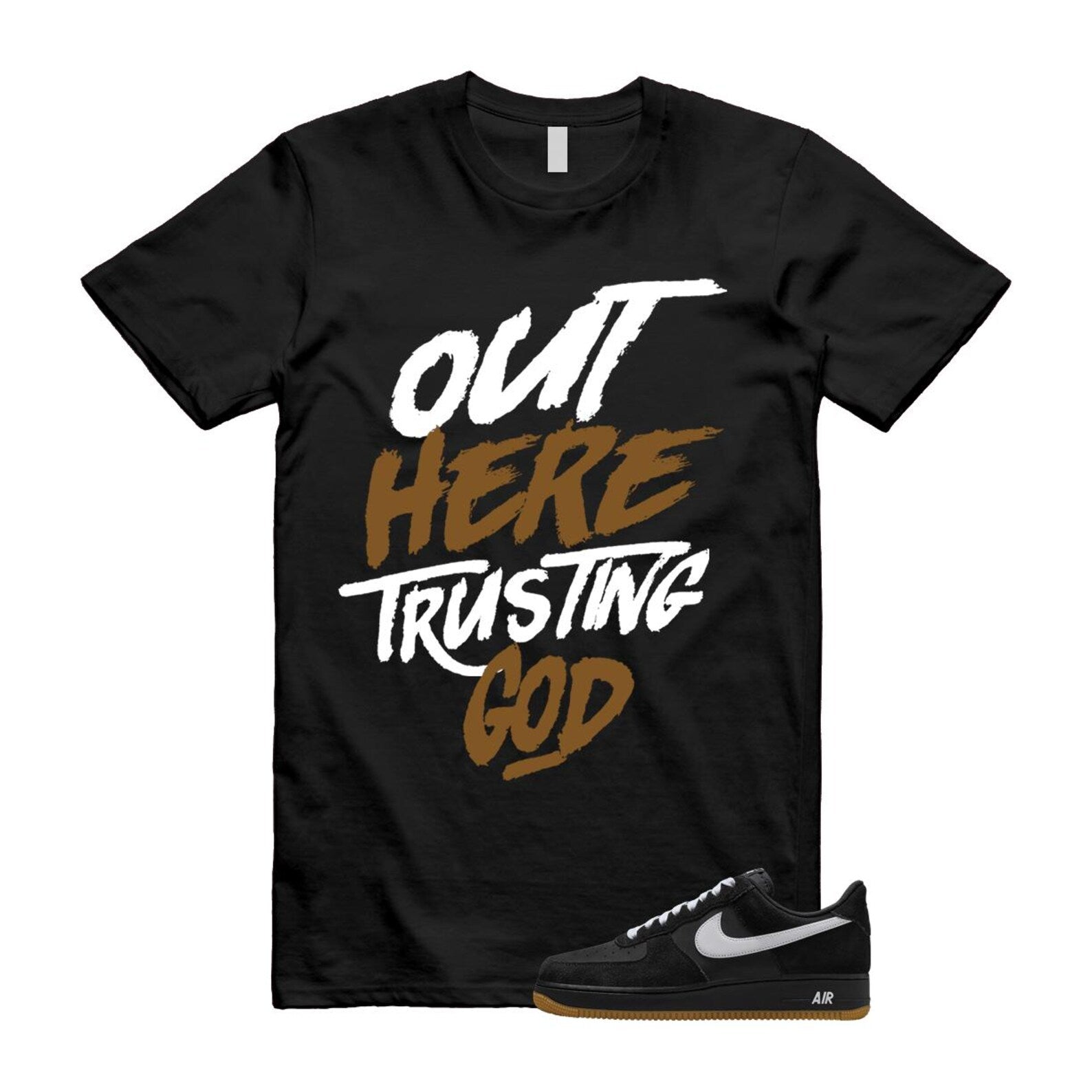 Air Force 1 Black White Gum Light Brown '07 LV8 T Shirt Match TG IB6388-001 T-Shirt, Sneaker Match Tee
