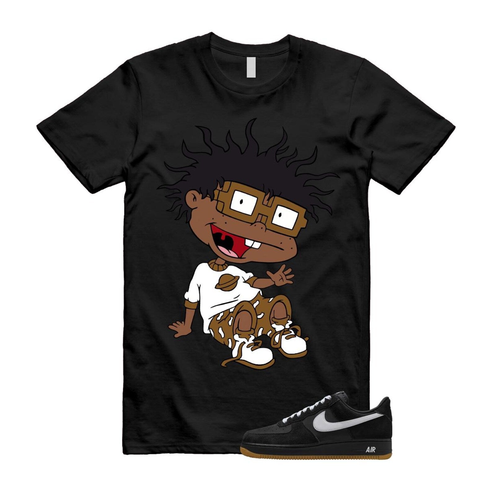 Air Force 1 Black White Gum Light Brown '07 LV8 T Shirt Match FINSTER IB6388-001 T-Shirt, Sneaker Match Tee