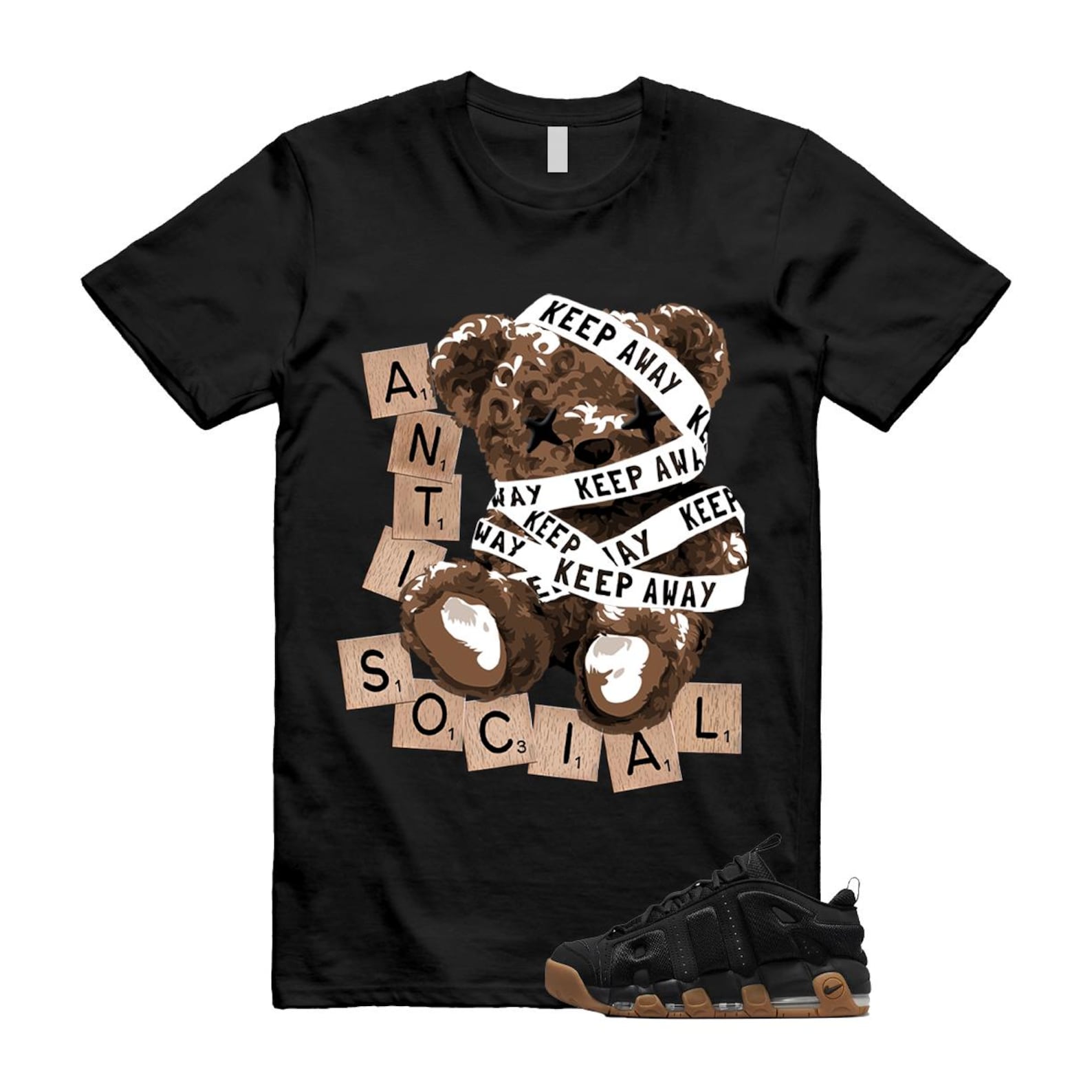 Uptempo Black Gum Air More T Shirt Match ANTI FZ3055-003 T-Shirt, Sneaker Match Tee