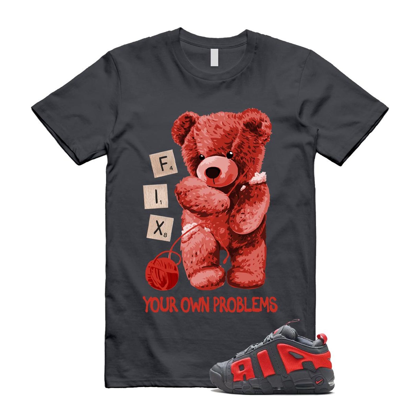 Uptempo Dark Grey Light Crimson Air More T Shirt Match FIX FZ3055-002 T-Shirt, Sneaker Match Tee