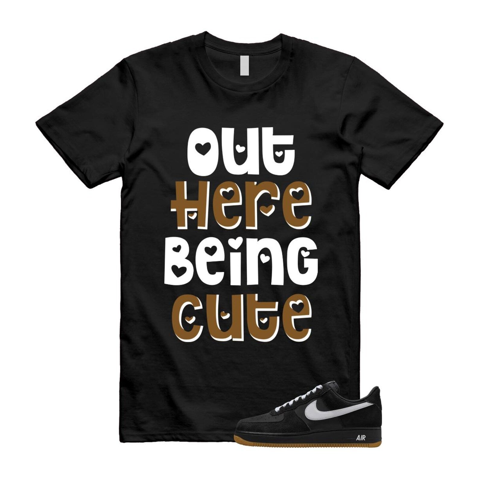 Air Force 1 Black White Gum Light Brown '07 LV8 T Shirt Match OHBC IB6388-001 T-Shirt, Sneaker Match Tee