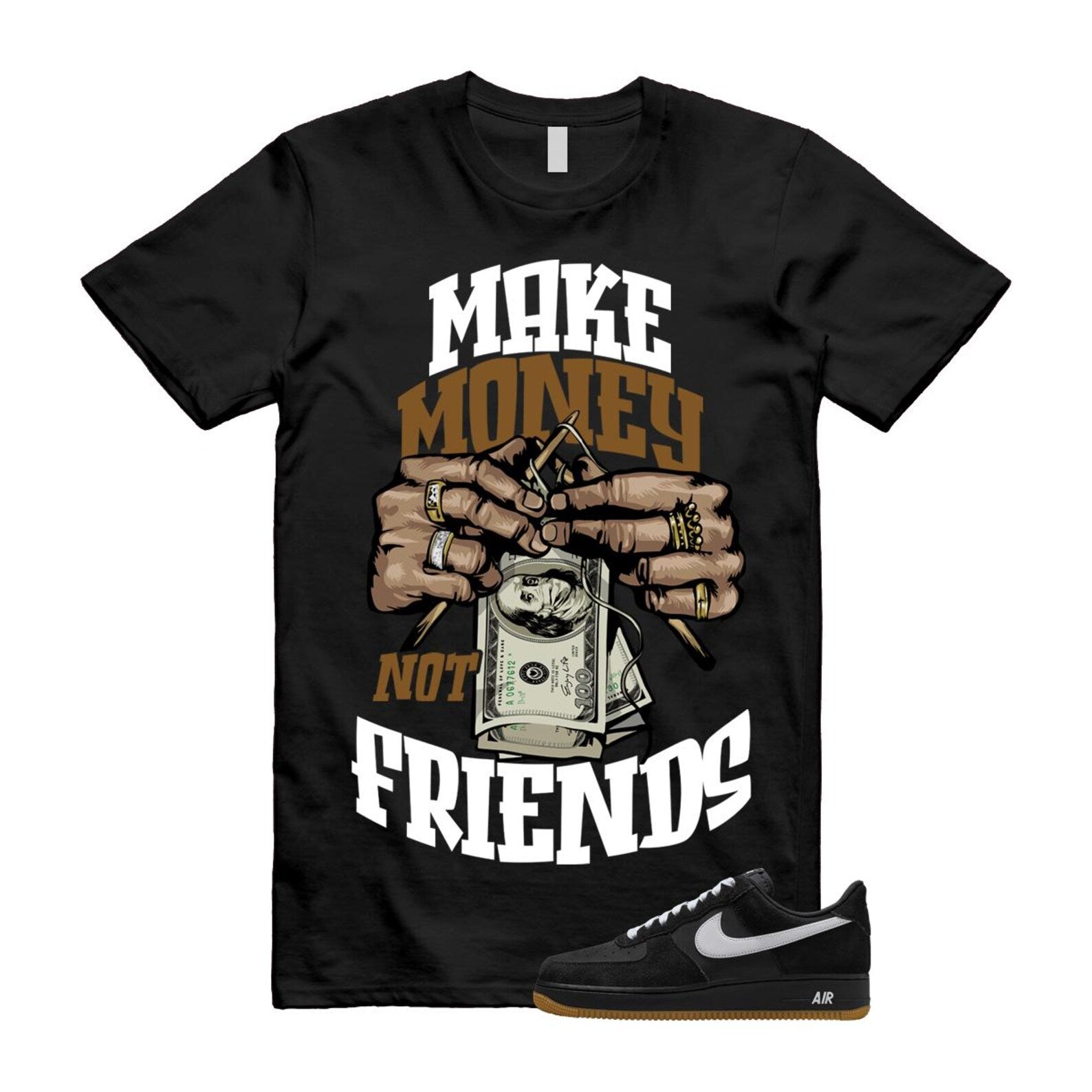 Air Force 1 Black White Gum Light Brown '07 LV8 T Shirt Match MM IB6388-001 T-Shirt, Sneaker Match Tee