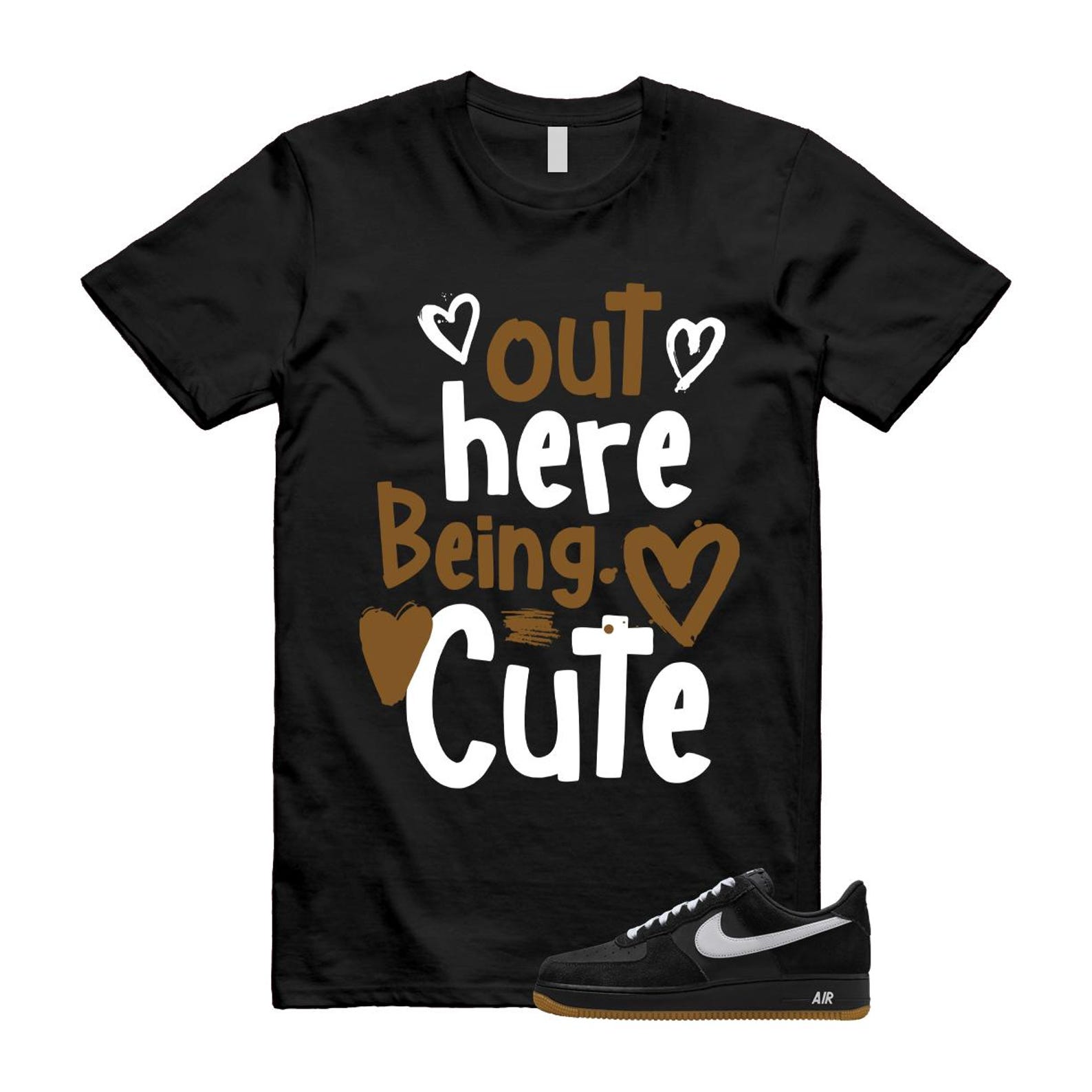 Air Force 1 Black White Gum Light Brown '07 LV8 T Shirt Match C2 IB6388-001 T-Shirt, Sneaker Match Tee