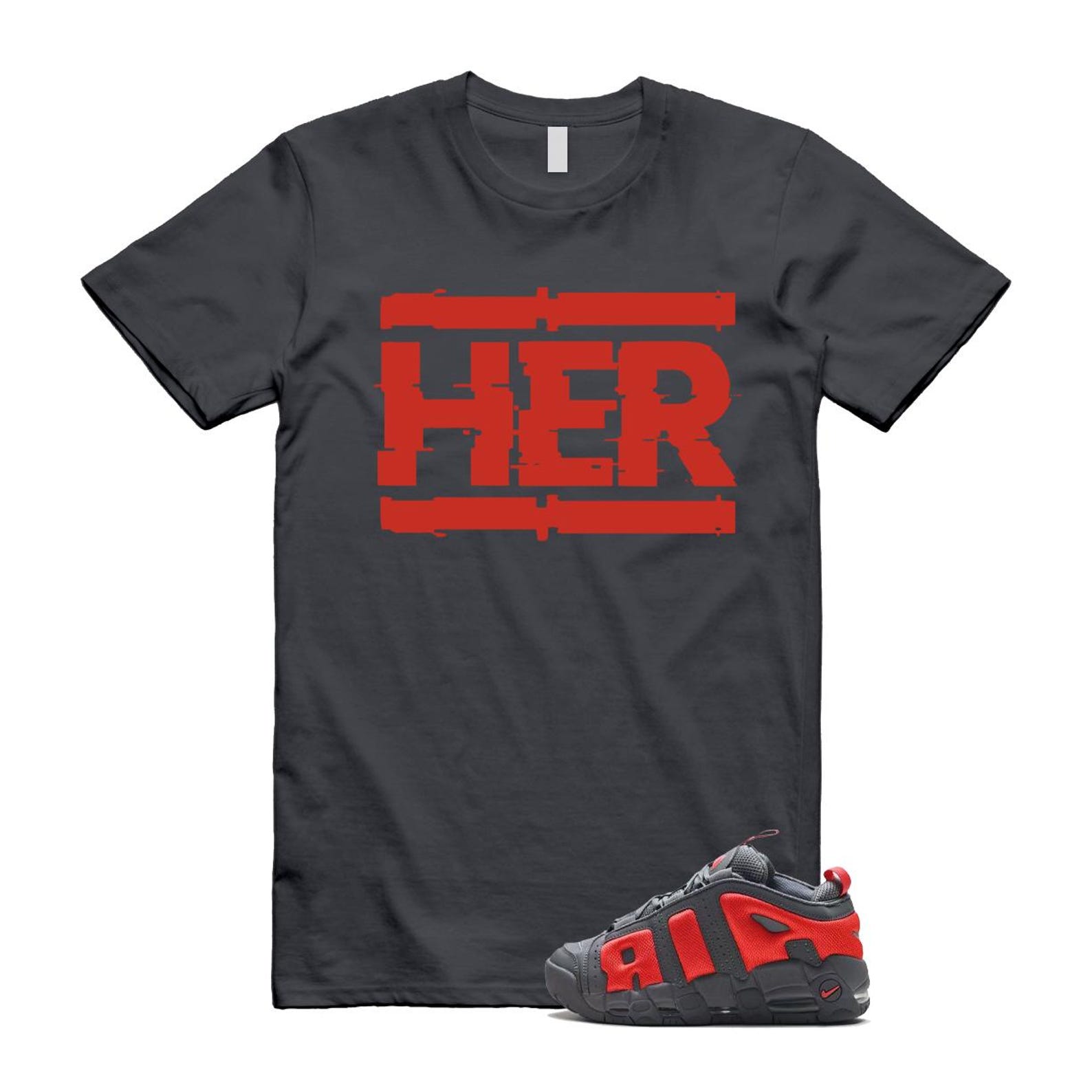 Uptempo Dark Grey Light Crimson Air More T Shirt Match HER FZ3055-002 T-Shirt, Sneaker Match Tee