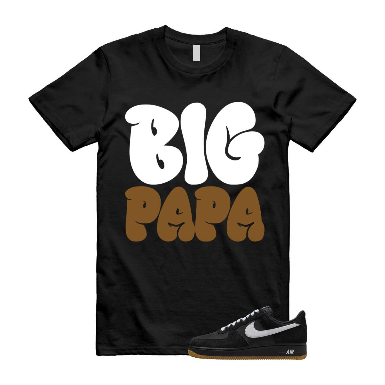 Air Force 1 Black White Gum Light Brown '07 LV8 T Shirt Match PAPA IB6388-001 T-Shirt, Sneaker Match Tee