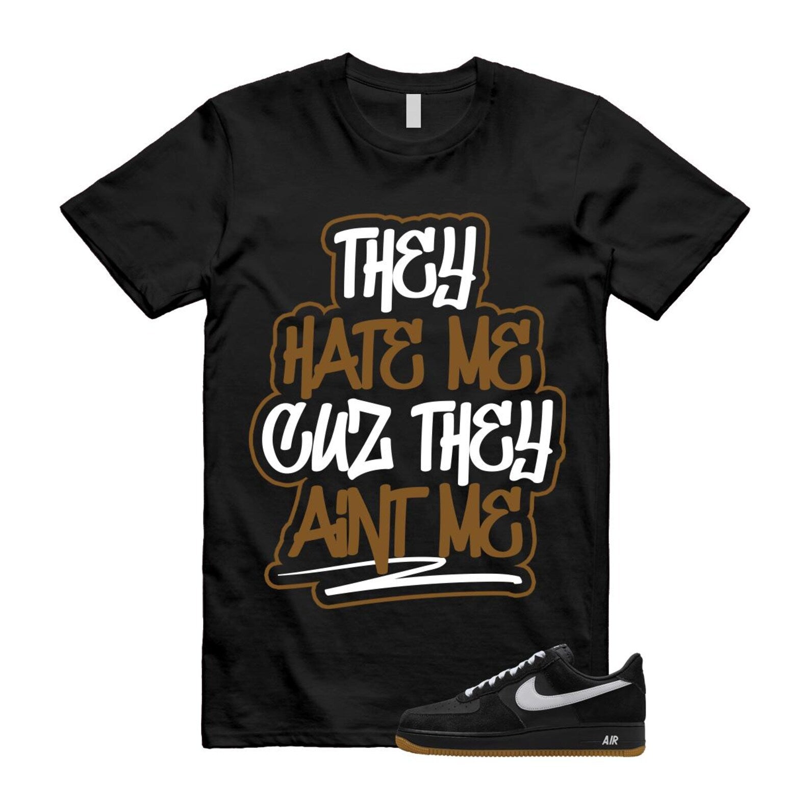 Air Force 1 Black White Gum Light Brown '07 LV8 T Shirt Match AINTME IB6388-001 T-Shirt, Sneaker Match Tee