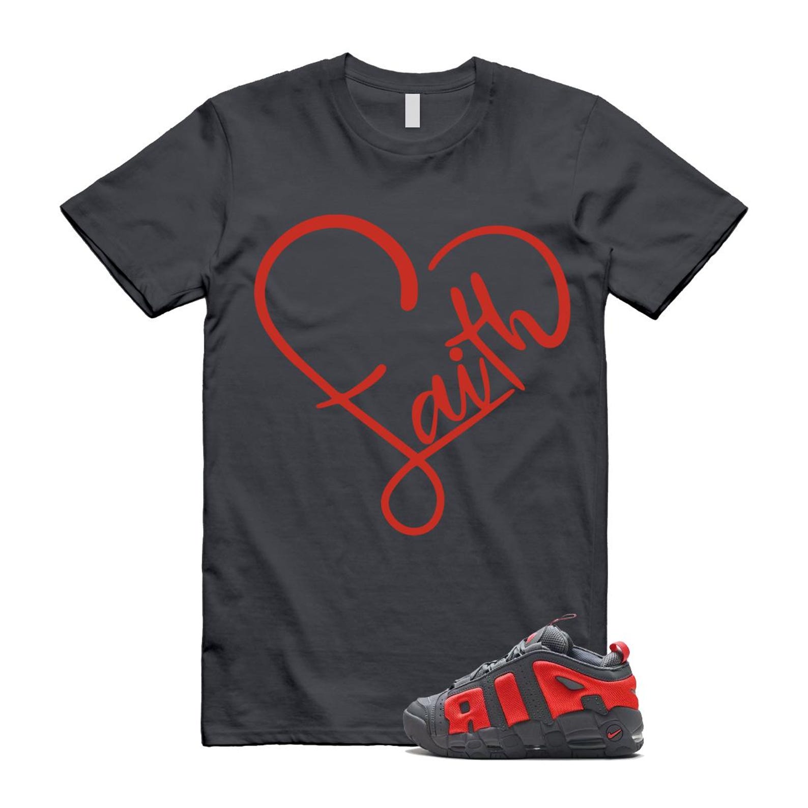 Uptempo Dark Grey Light Crimson Air More T Shirt Match FAITH FZ3055-002 T-Shirt, Sneaker Match Tee