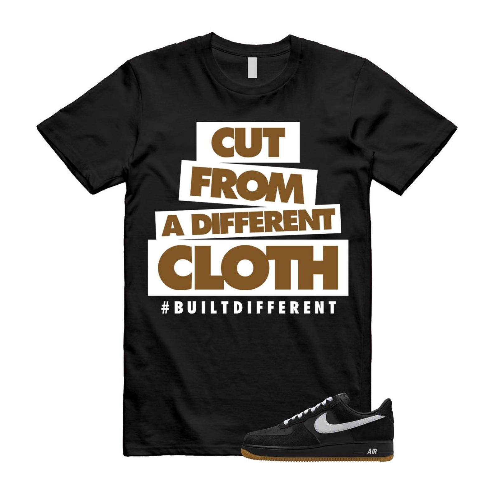 Air Force 1 Black White Gum Light Brown '07 LV8 T Shirt Match CLOTH IB6388-001 T-Shirt, Sneaker Match Tee
