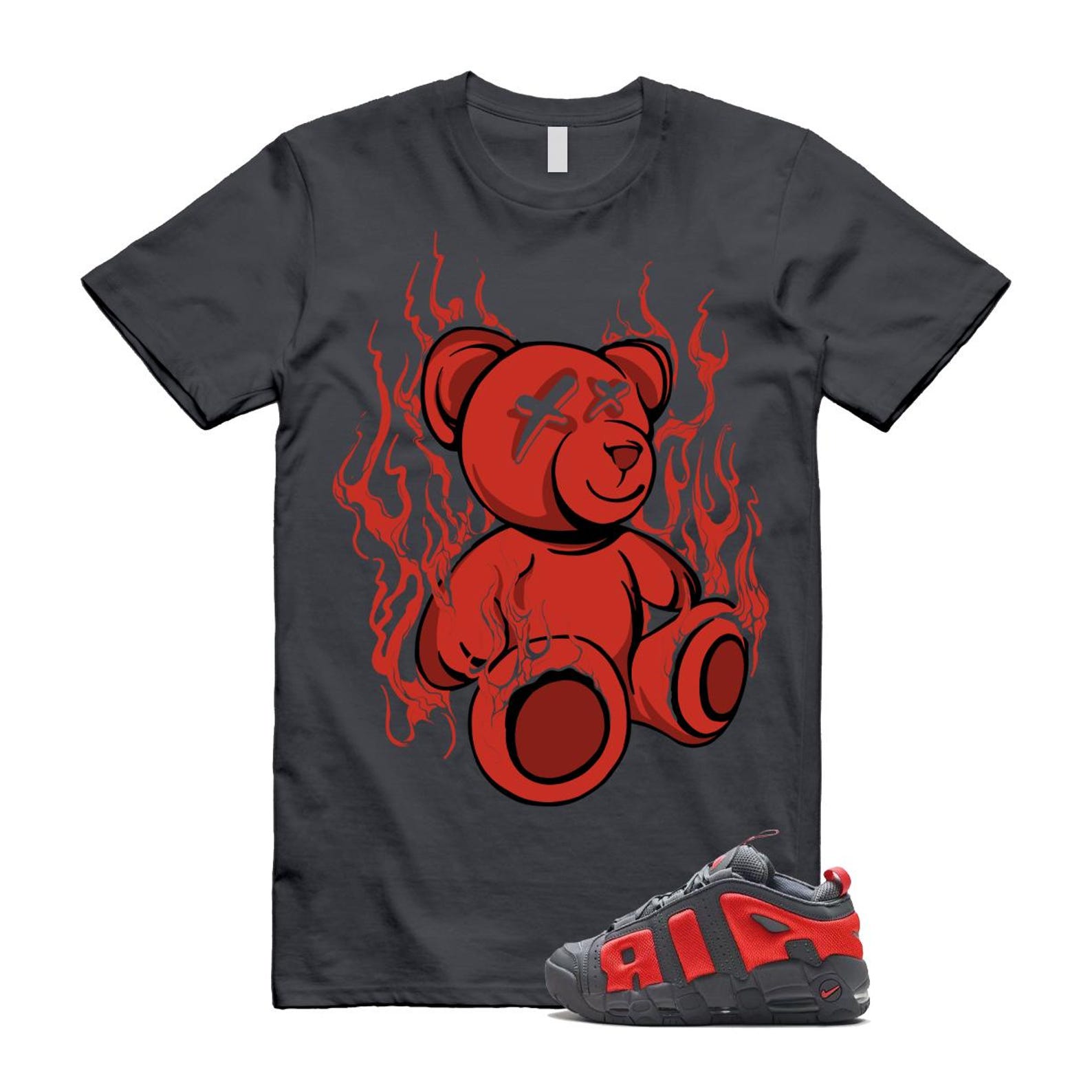 Uptempo Dark Grey Light Crimson Air More T Shirt Match LIT FZ3055-002 T-Shirt, Sneaker Match Tee
