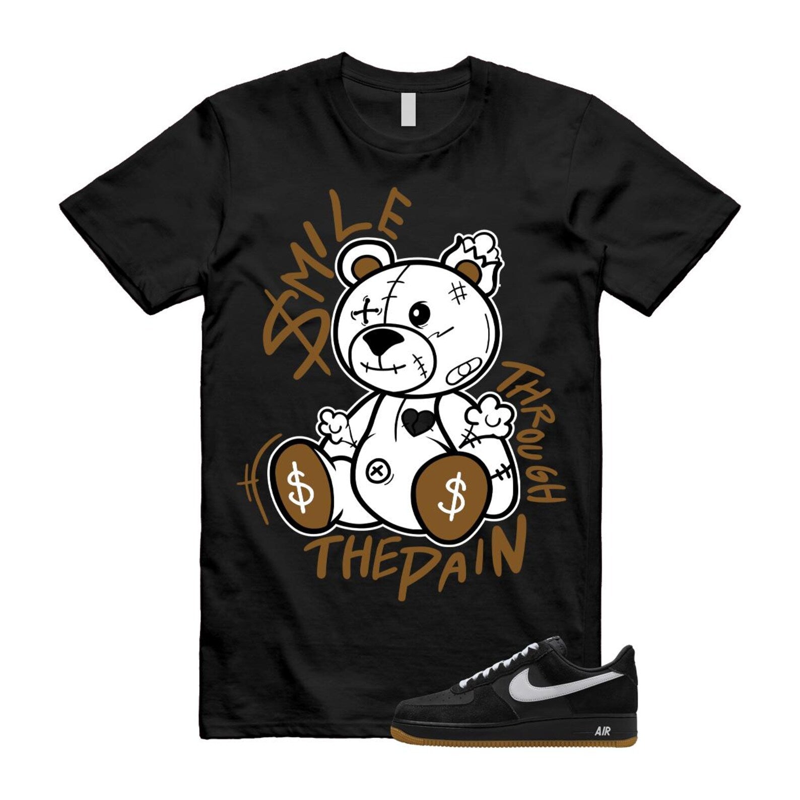 Air Force 1 Black White Gum Light Brown '07 LV8 T Shirt Match SM2 IB6388-001 T-Shirt, Sneaker Match Tee
