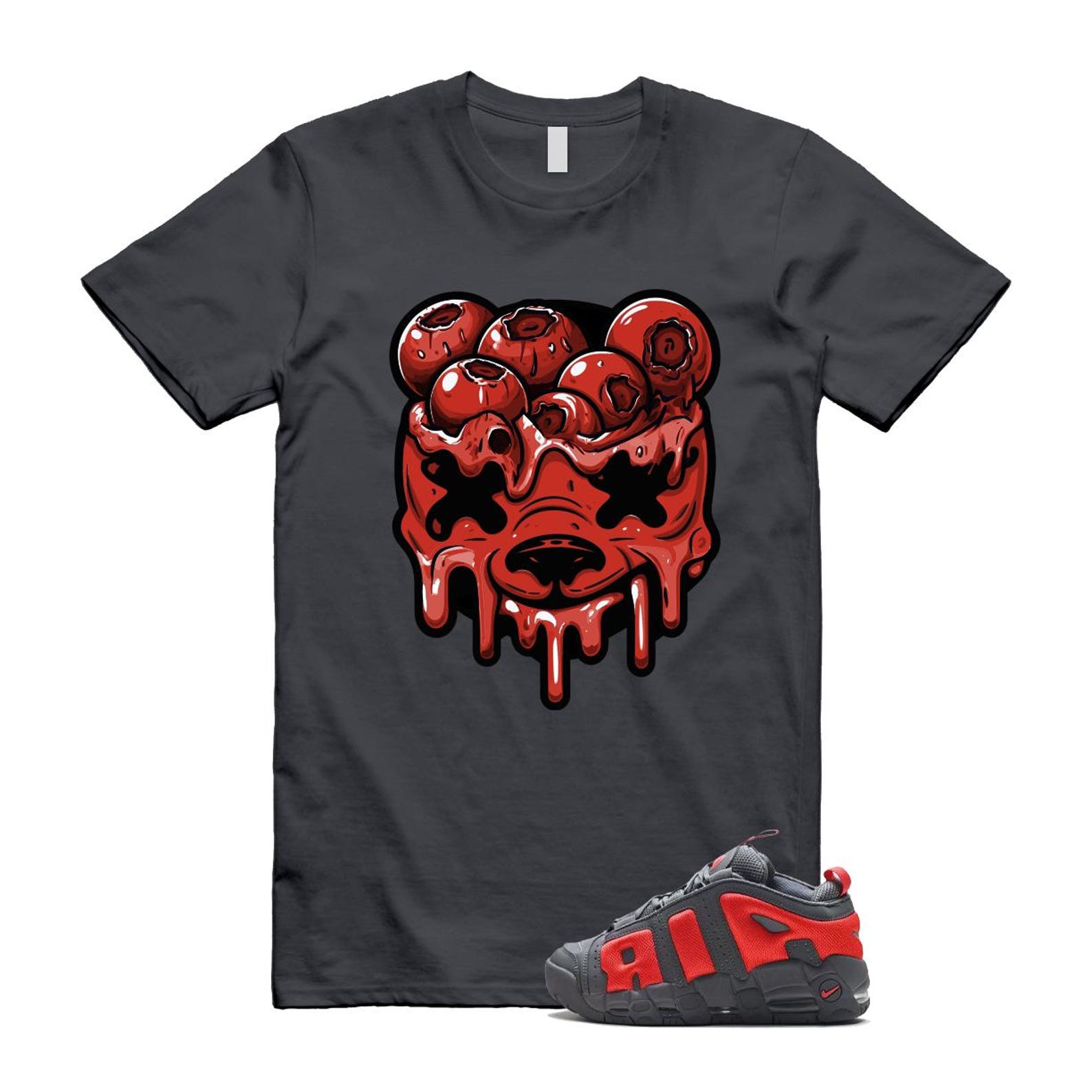 Uptempo Dark Grey Light Crimson Air More T Shirt Match DBEAR FZ3055-002 T-Shirt, Sneaker Match Tee