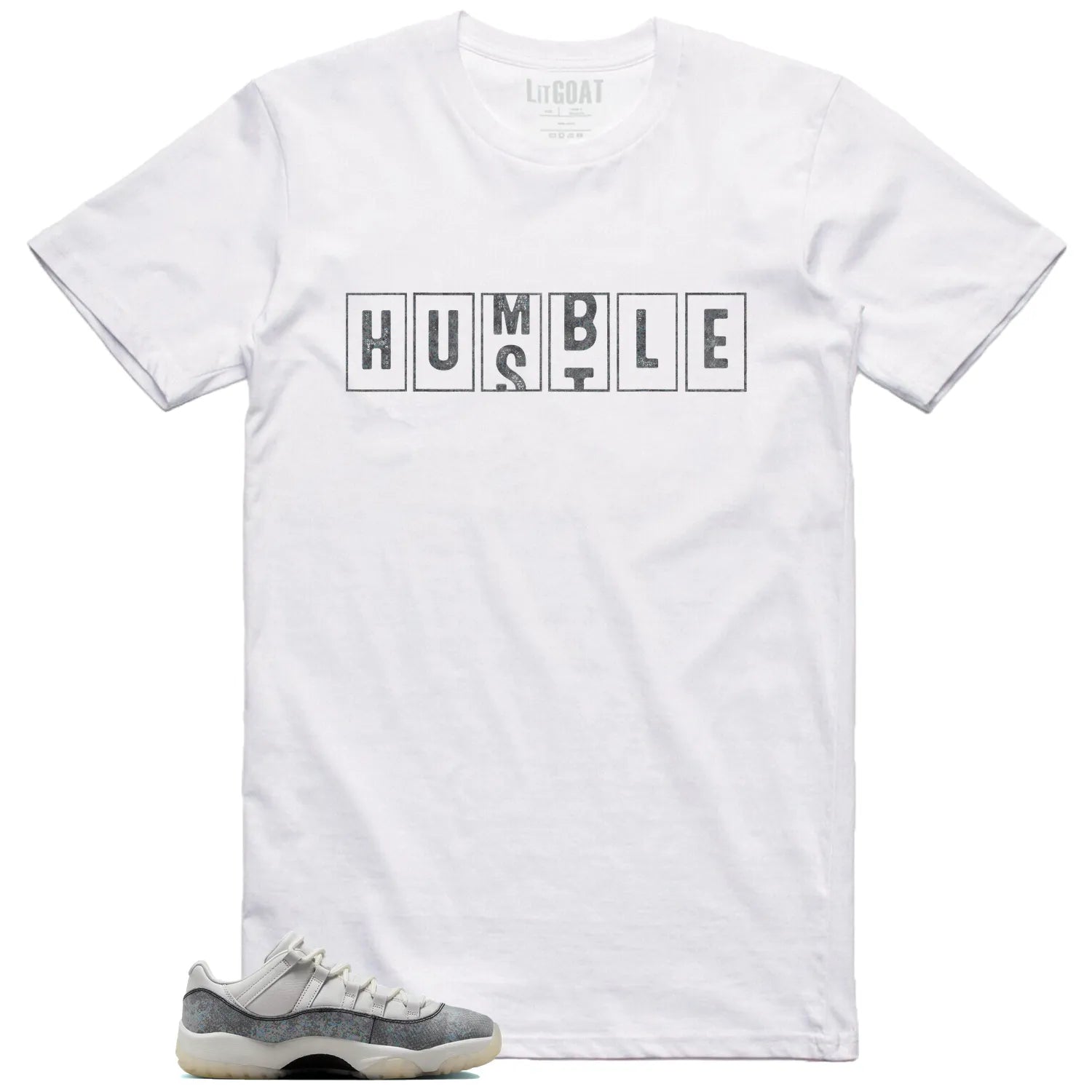 Air Jordan 11 Low Year of the Snake, Hustle Humble T-Shirt HQ7000-001 T-Shirt, Sneaker Match Tee