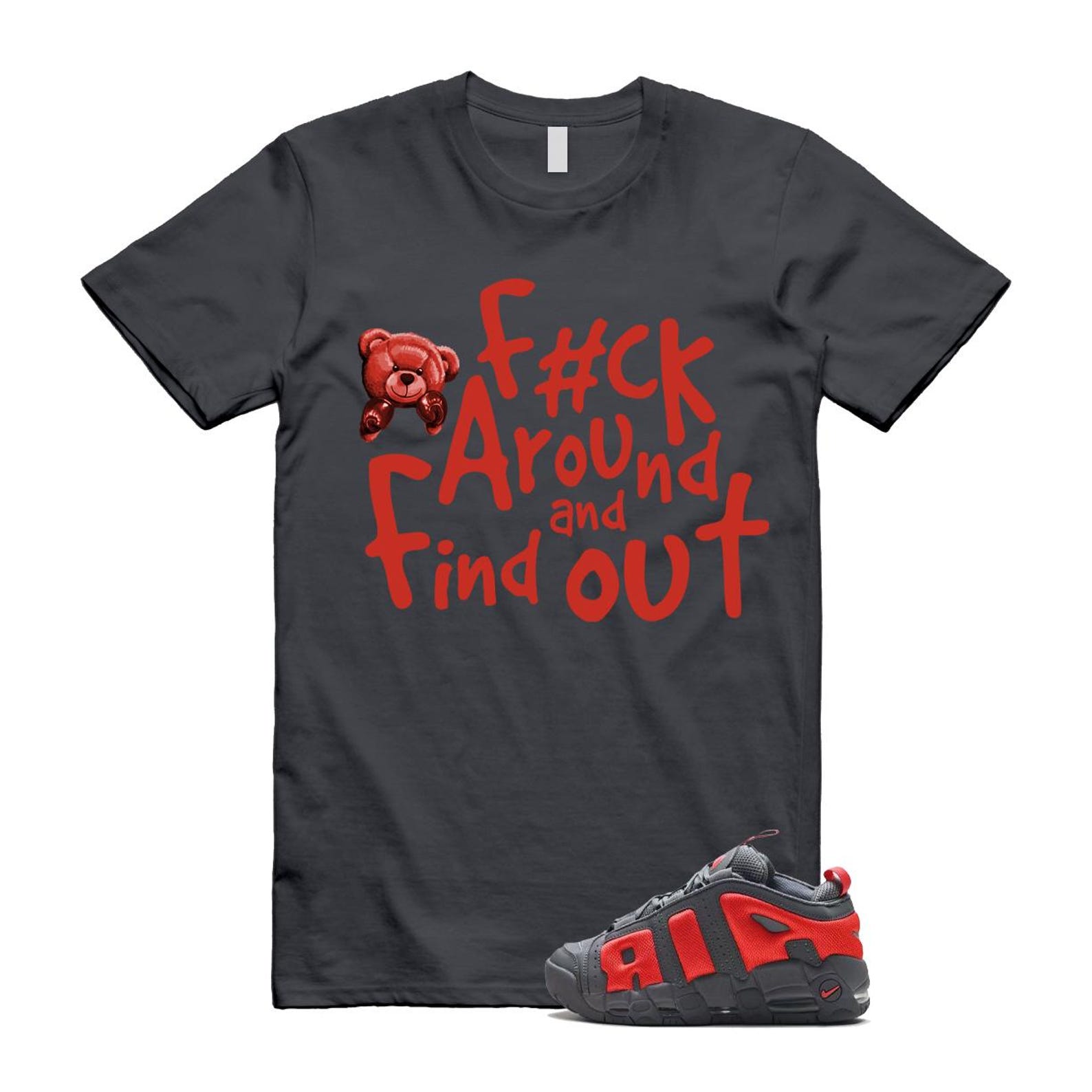 Uptempo Dark Grey Light Crimson Air More T Shirt Match FCK FZ3055-002 T-Shirt, Sneaker Match Tee