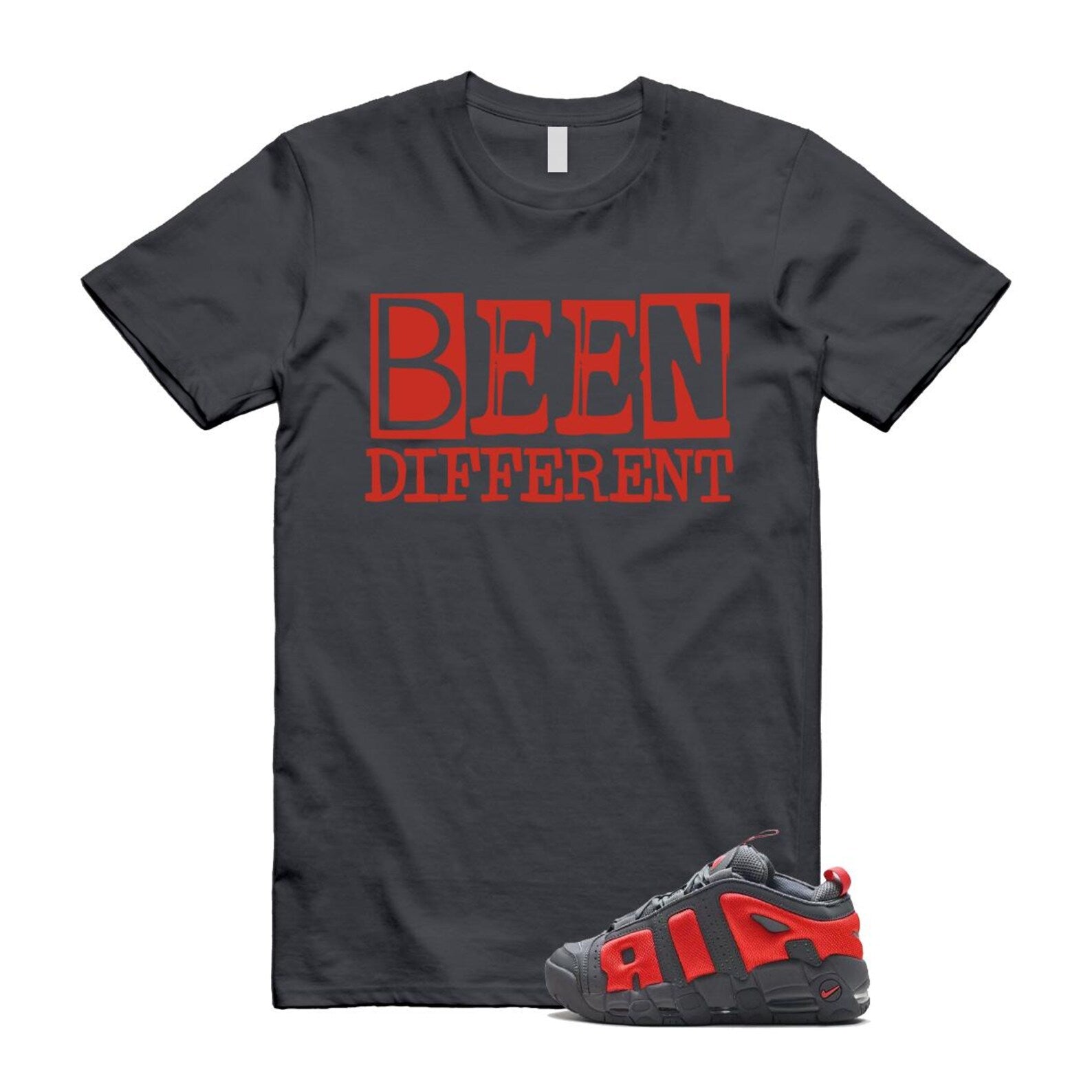 Uptempo Dark Grey Light Crimson Air More T Shirt Match BEEN FZ3055-002 T-Shirt, Sneaker Match Tee