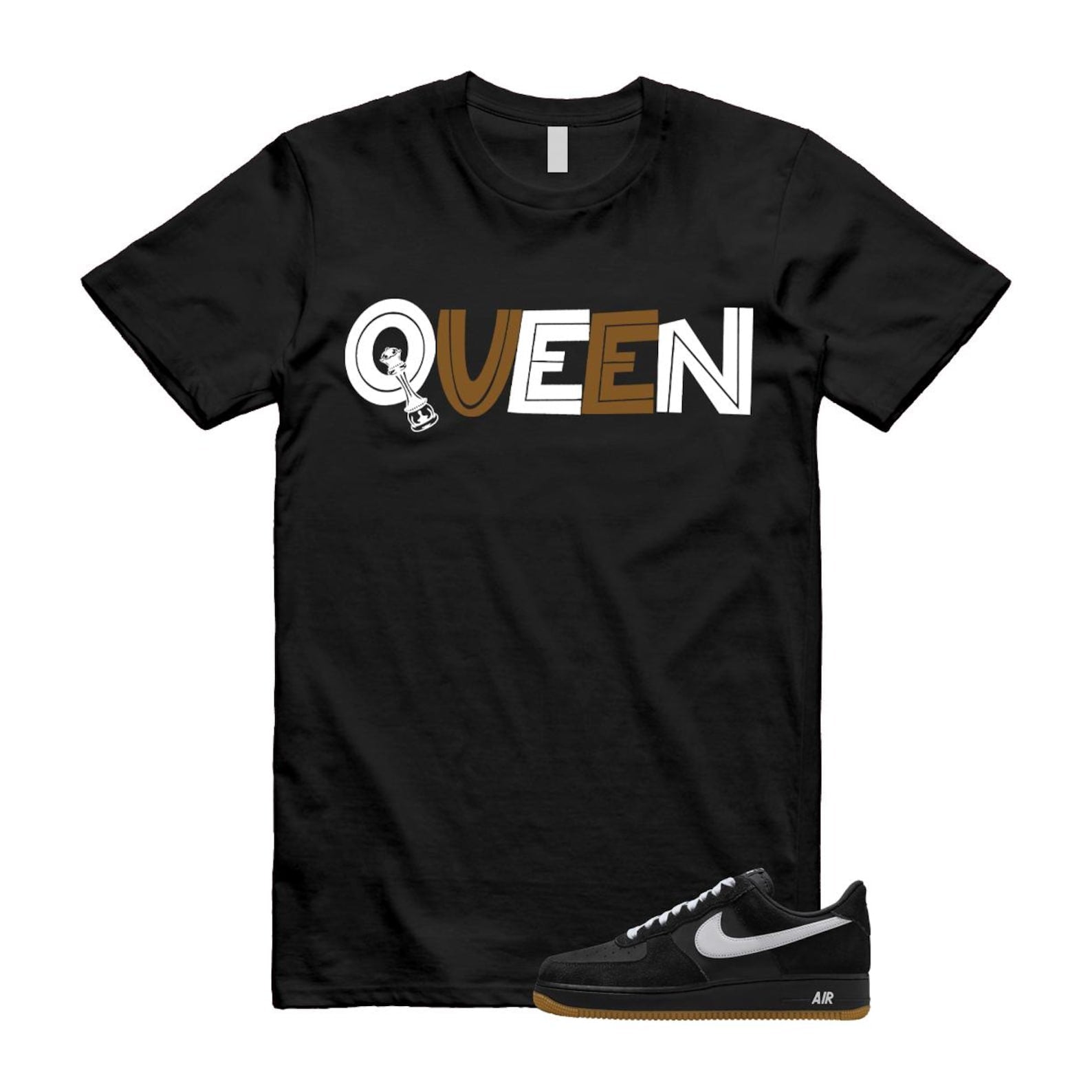 Air Force 1 Black White Gum Light Brown '07 LV8 T Shirt Match QUEEN IB6388-001 T-Shirt, Sneaker Match Tee