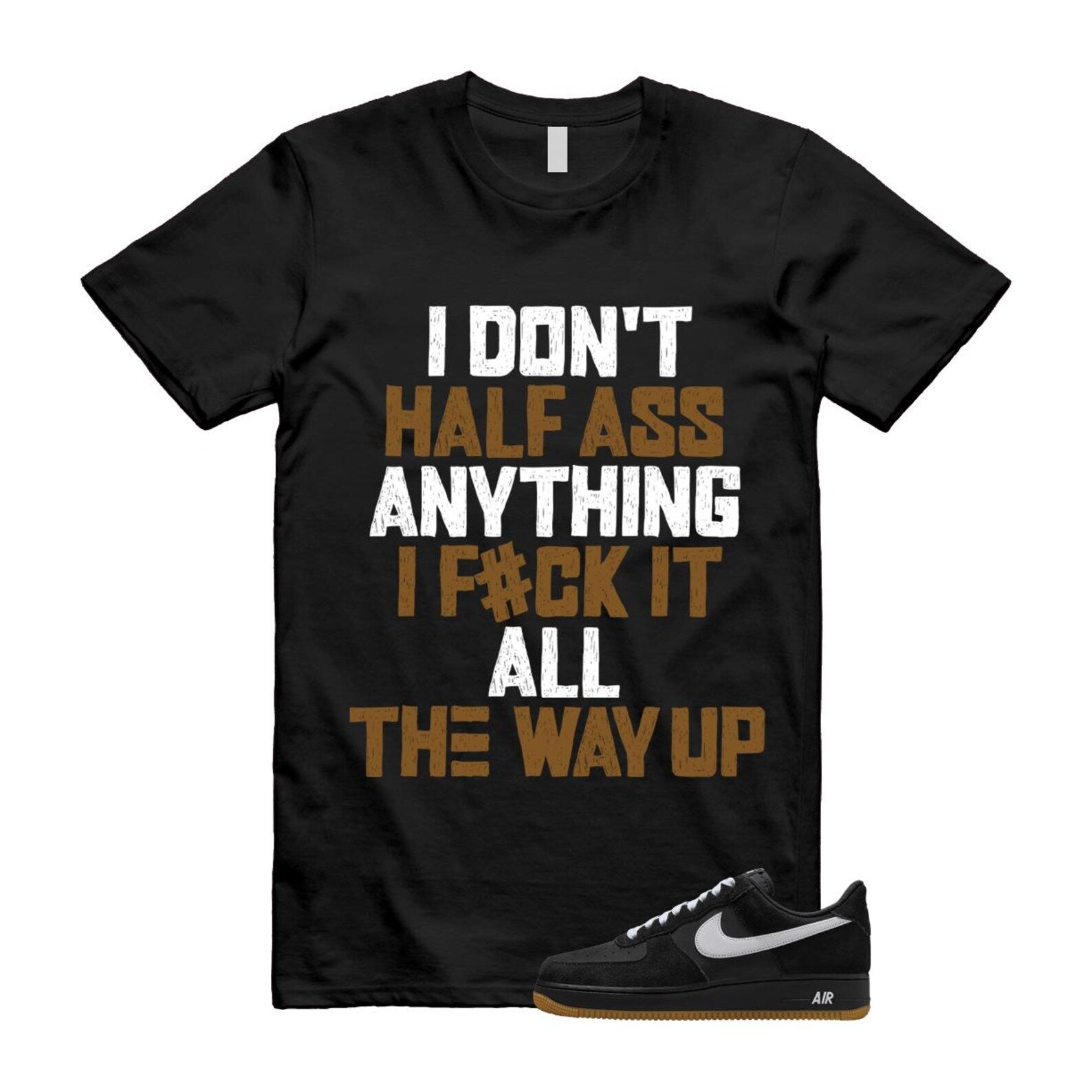 Air Force 1 Black White Gum Light Brown '07 LV8 T Shirt Match HALF IB6388-001 T-Shirt, Sneaker Match Tee