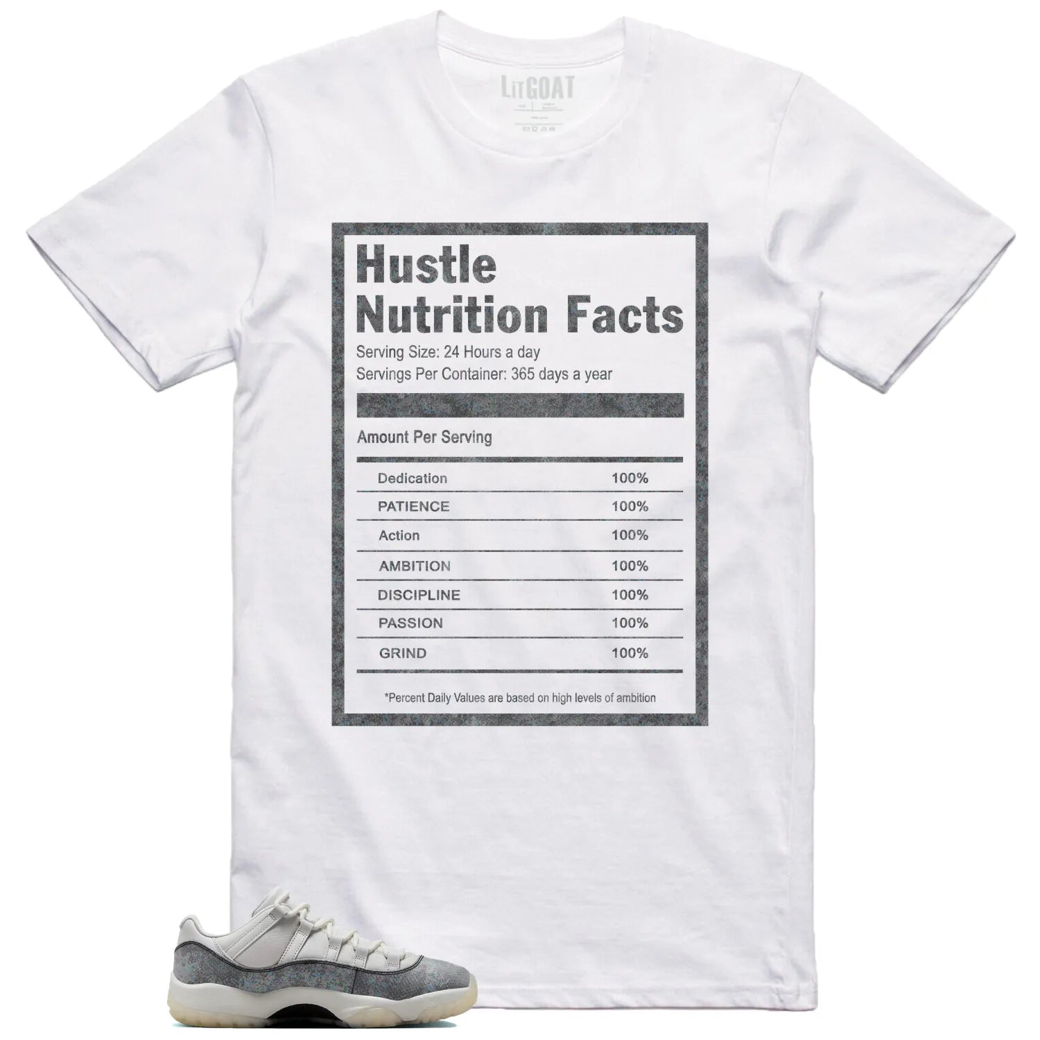 Hustle Facts: Motivational Graphic for Air Jordan 11 Low Year of the Snake HQ7000-001 T-Shirt, Sneaker Match Tee