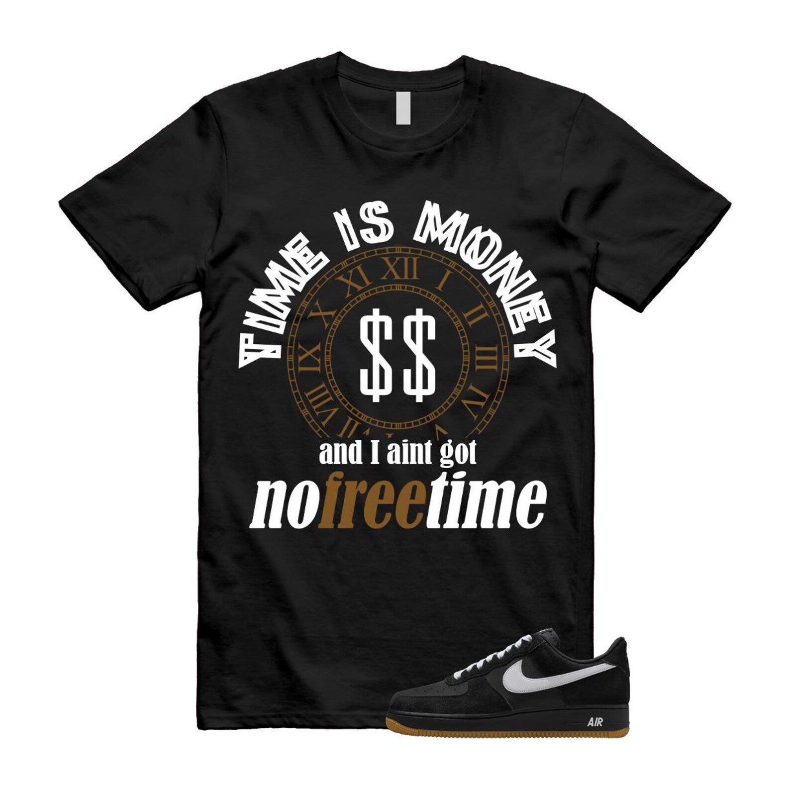 Air Force 1 Black White Gum Light Brown '07 LV8 T Shirt Match FREETIME IB6388-001 T-Shirt, Sneaker Match Tee