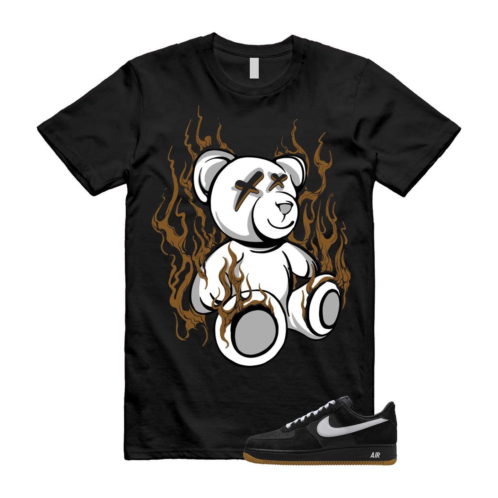 Air Force 1 Black White Gum Light Brown '07 LV8 T Shirt Match LIT IB6388-001 T-Shirt, Sneaker Match Tee