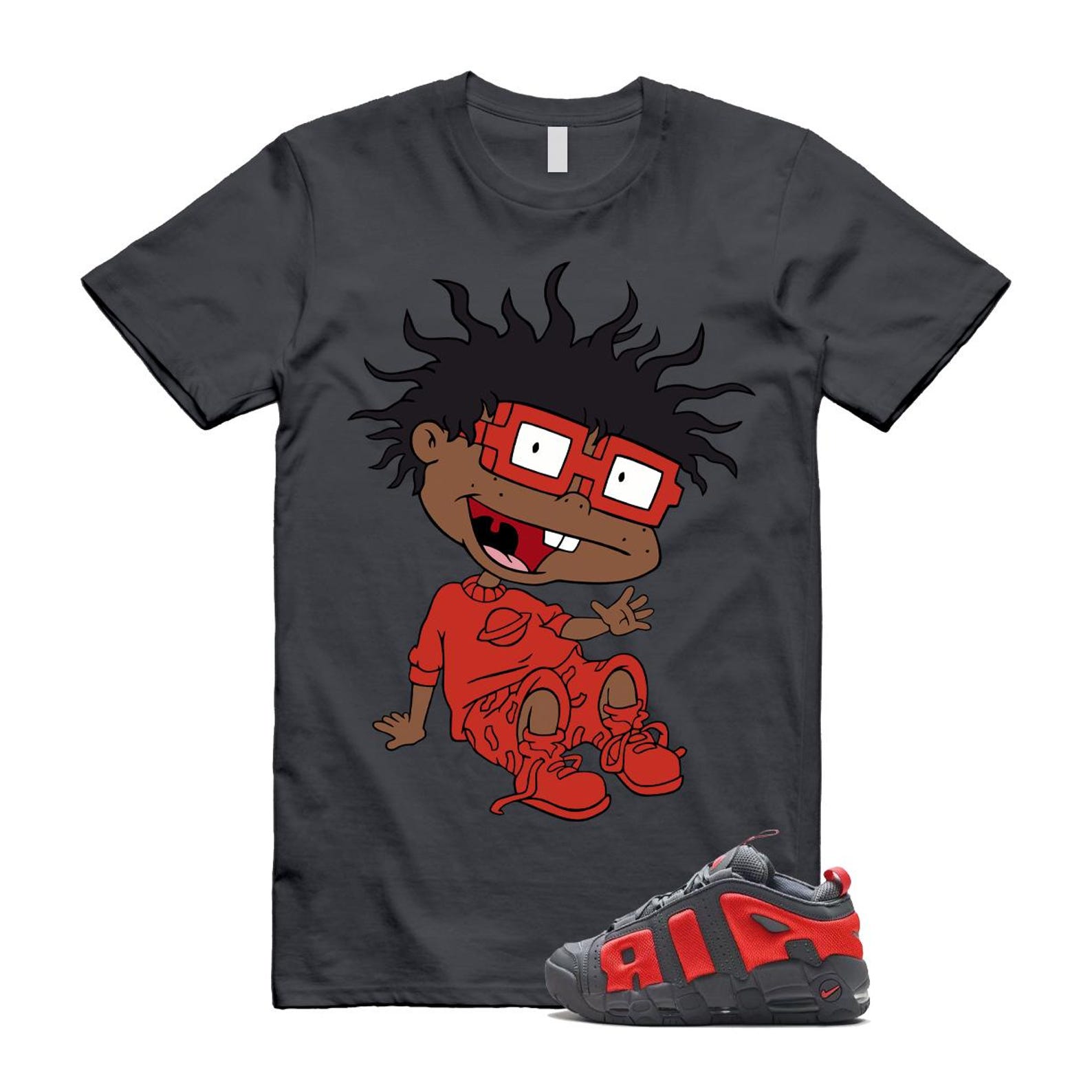 Uptempo Dark Grey Light Crimson Air More T Shirt Match FINSTER FZ3055-002 T-Shirt, Sneaker Match Tee