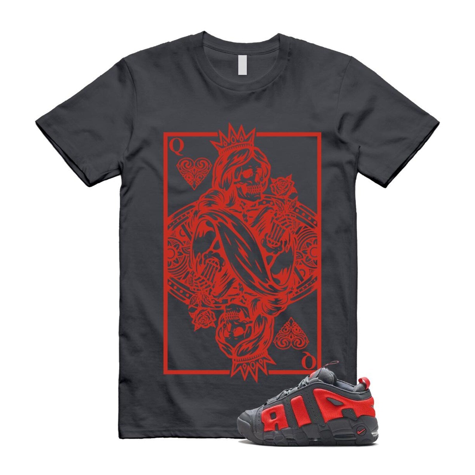 Uptempo Dark Grey Light Crimson Air More T Shirt Match QC FZ3055-002 T-Shirt, Sneaker Match Tee