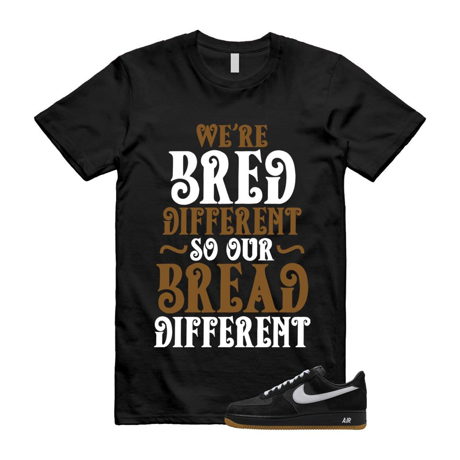 Air Force 1 Black White Gum Light Brown '07 LV8 T Shirt Match BREAD IB6388-001 T-Shirt, Sneaker Match Tee