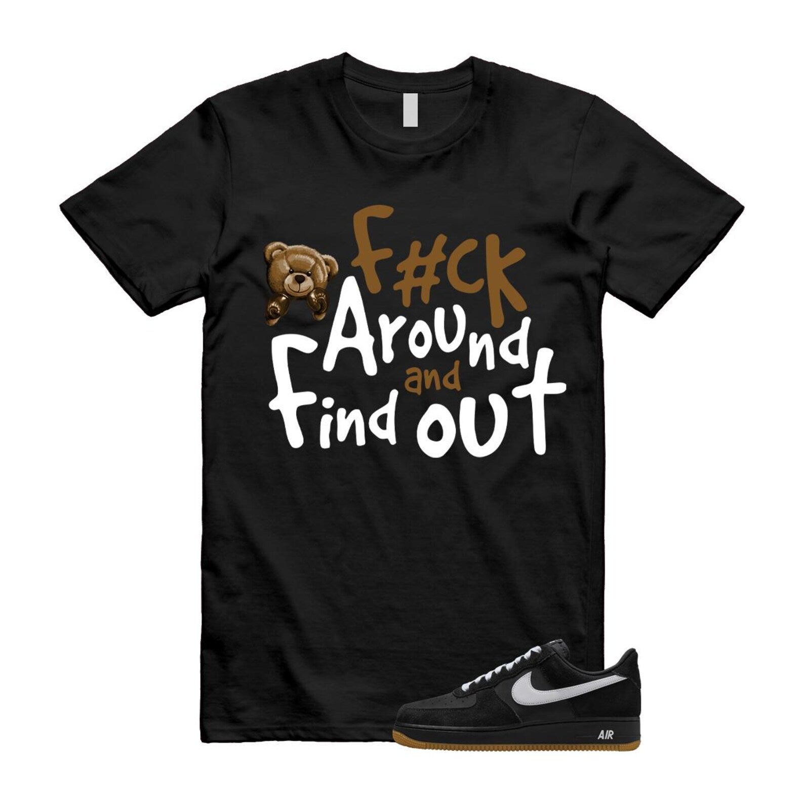 Air Force 1 Black White Gum Light Brown '07 LV8 T Shirt Match FCK IB6388-001 T-Shirt, Sneaker Match Tee