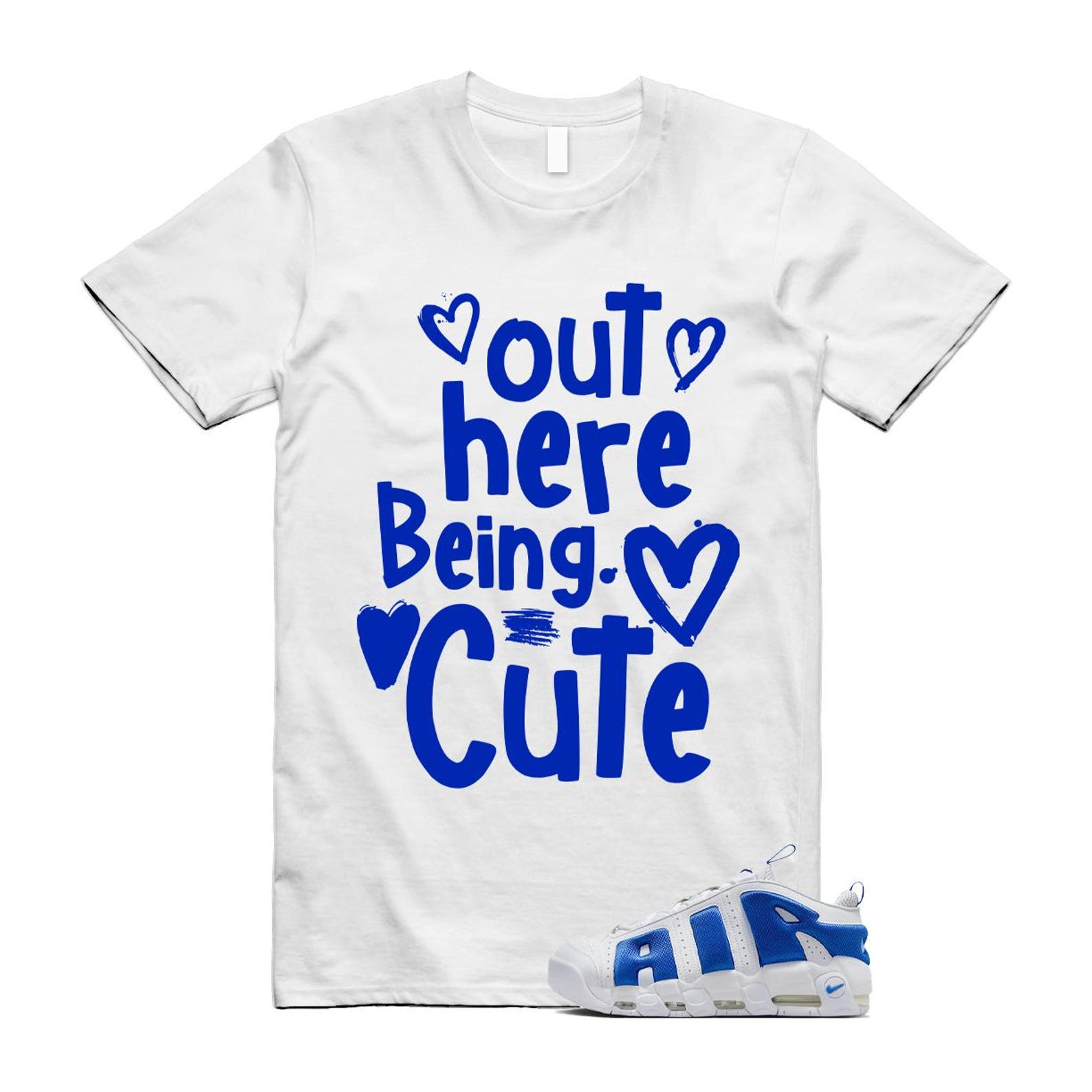 Uptempo White Blue Hyper Royal Psychic Air More T Shirt Match C2 FZ3055-101 T-Shirt, Sneaker Match Tee