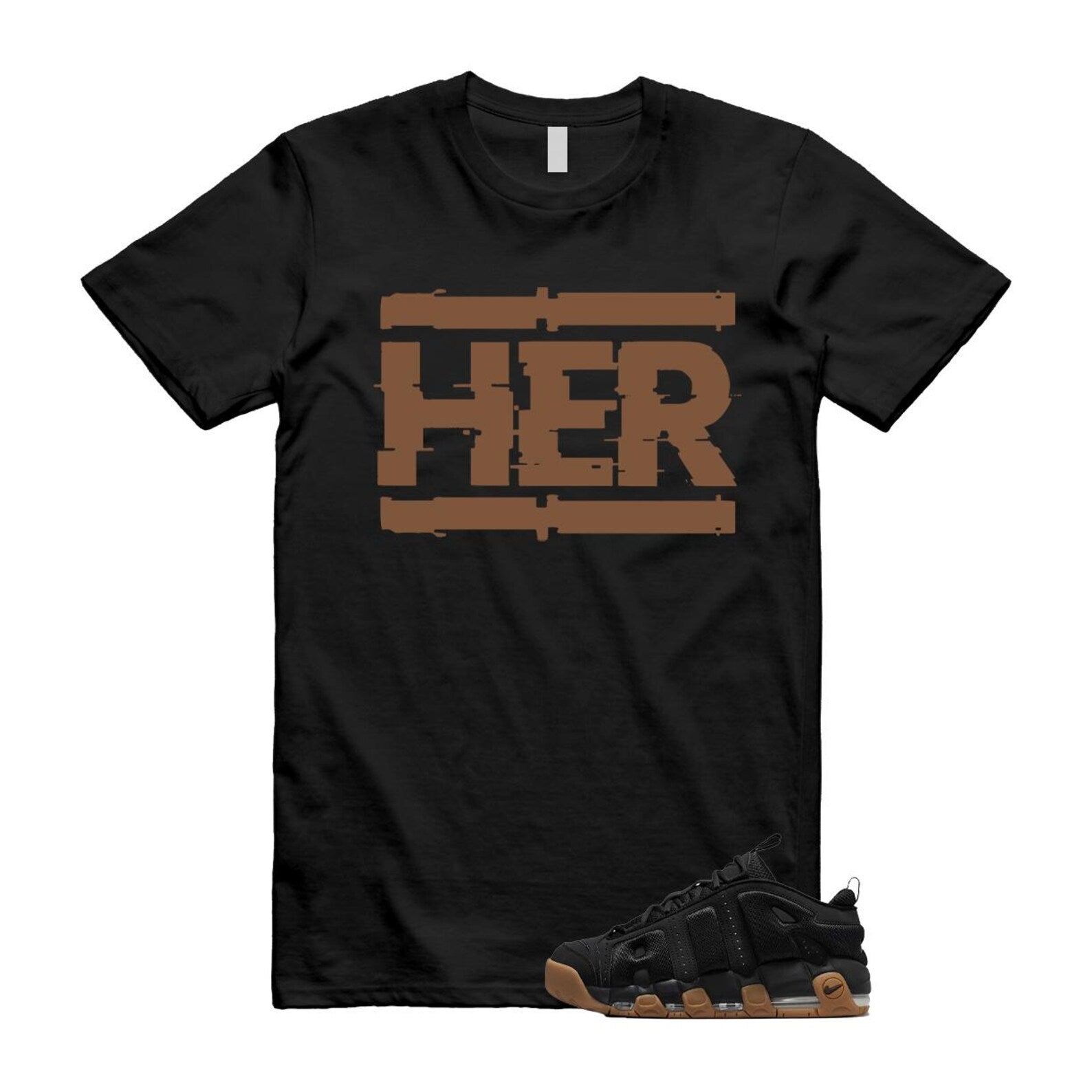 Uptempo Black Gum Air More T Shirt Match HER FZ3055-003 T-Shirt, Sneaker Match Tee