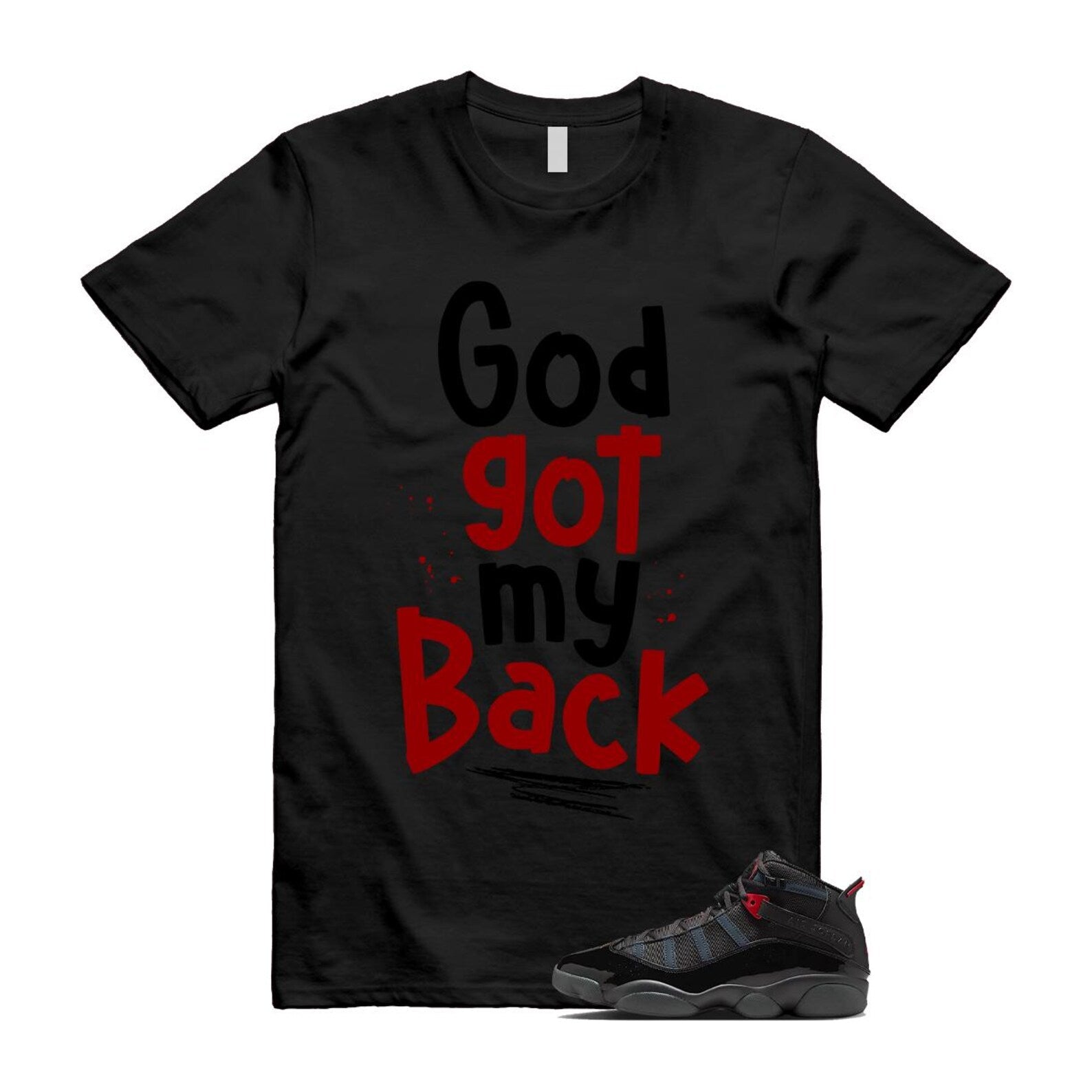 6 Rings Anthracite Black Fire Red T Shirt Match GOD 322992-026 T-Shirt, Sneaker Match Tee
