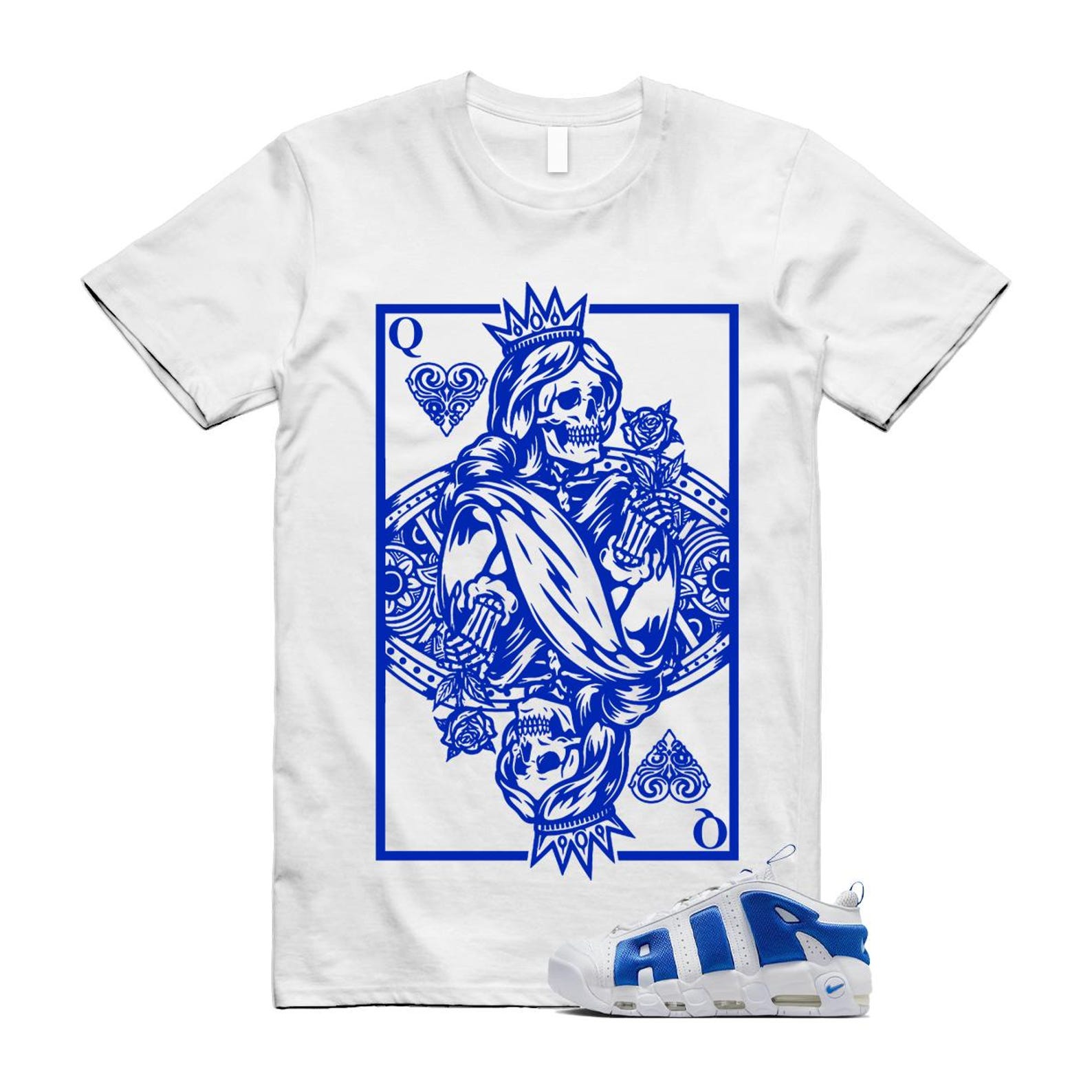 Uptempo White Blue Hyper Royal Psychic Air More T Shirt Match QC FZ3055-101 T-Shirt, Sneaker Match Tee