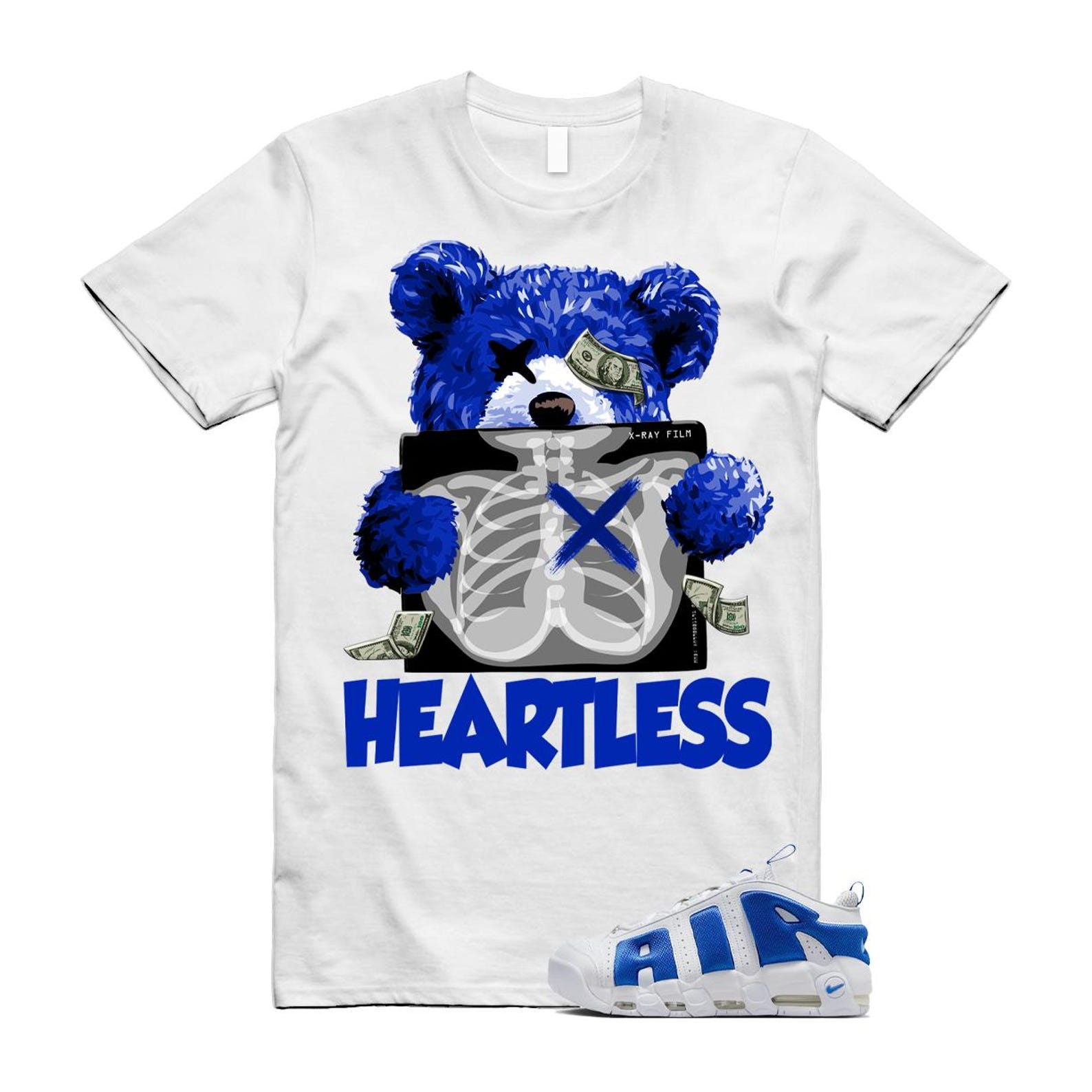 Uptempo White Blue Hyper Royal Psychic Air More T Shirt Match HEART FZ3055-101 T-Shirt, Sneaker Match Tee