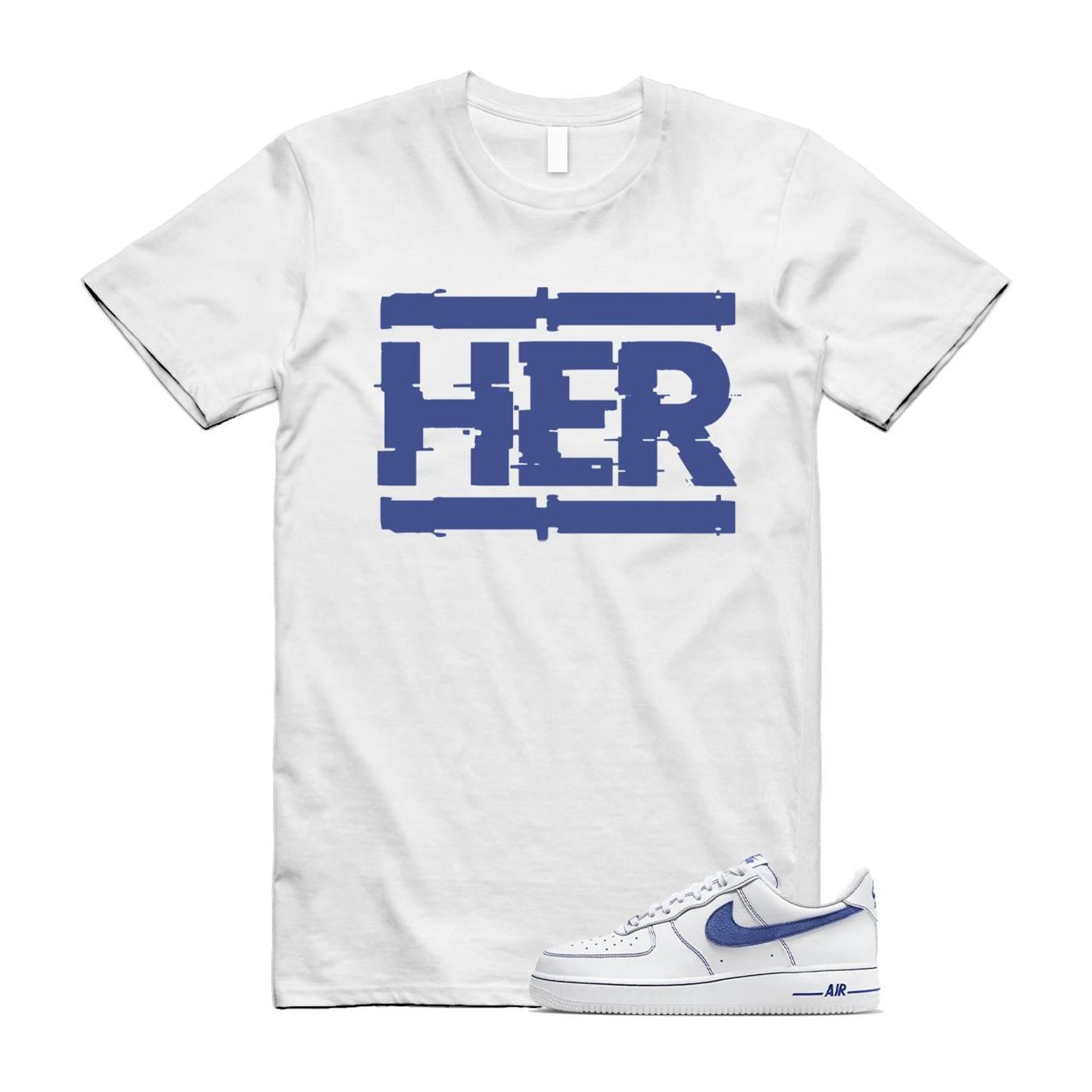 Air Force 1 White Deep Royal Blue '07 LV8 T Shirt Match HER HQ2037-100 T-Shirt, Sneaker Match Tee