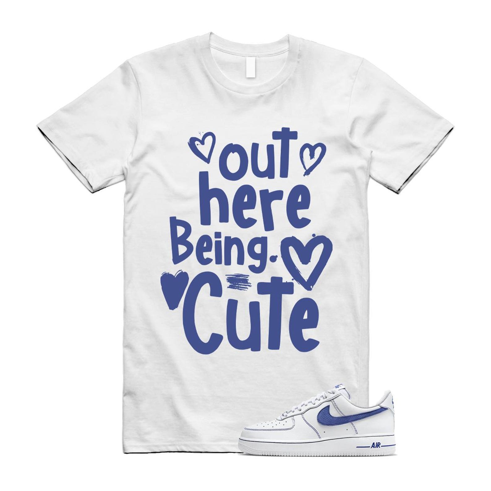 Air Force 1 White Deep Royal Blue '07 LV8 T Shirt Match C2 HQ2037-100 T-Shirt, Sneaker Match Tee