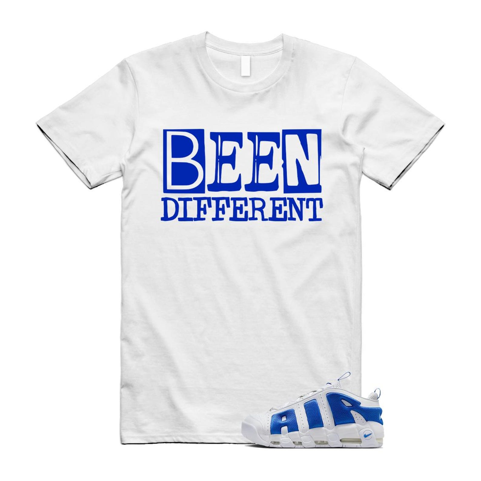 Uptempo White Blue Hyper Royal Psychic Air More T Shirt Match BEEN FZ3055-101 T-Shirt, Sneaker Match Tee