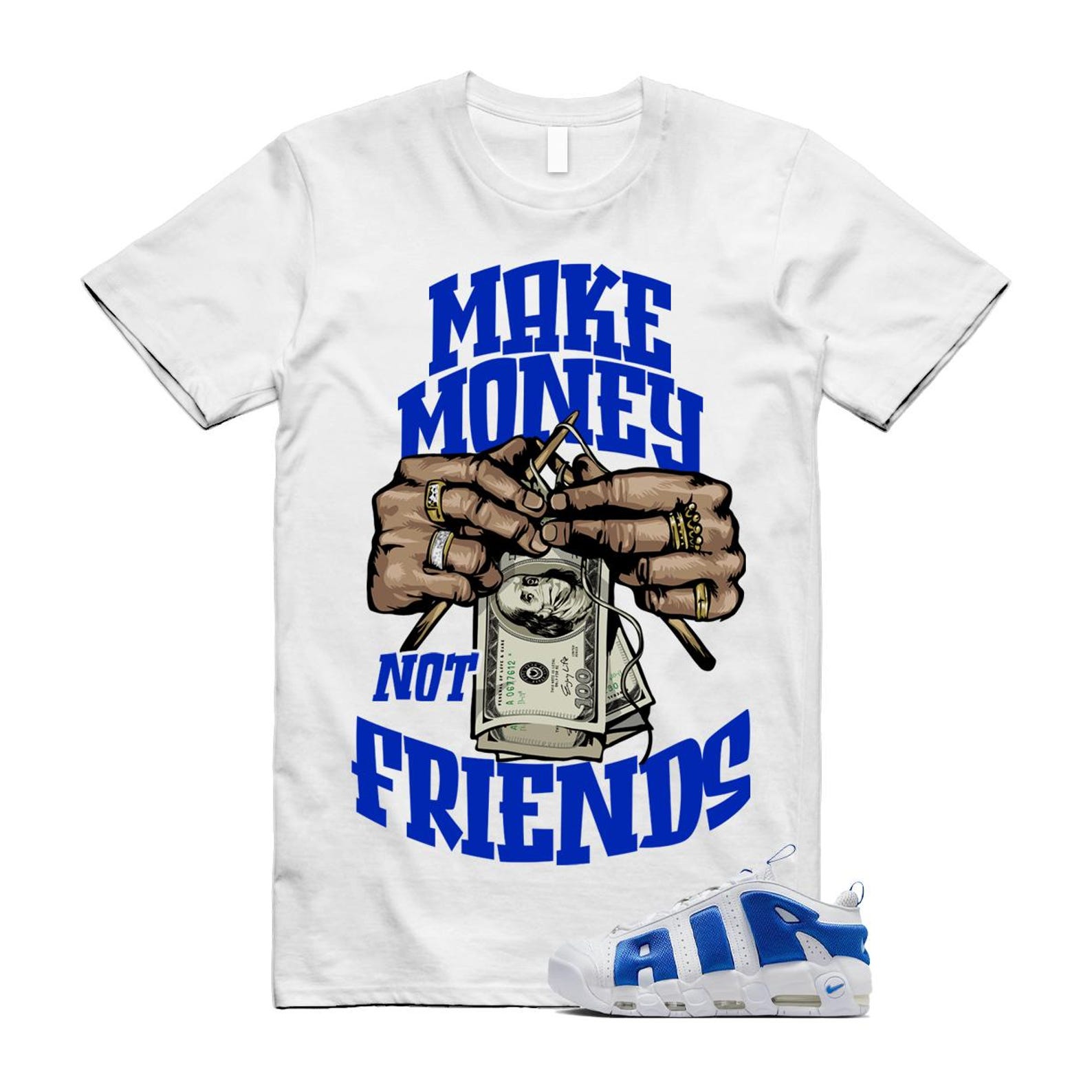 Uptempo White Blue Hyper Royal Psychic Air More T Shirt Match MM FZ3055-101 T-Shirt, Sneaker Match Tee